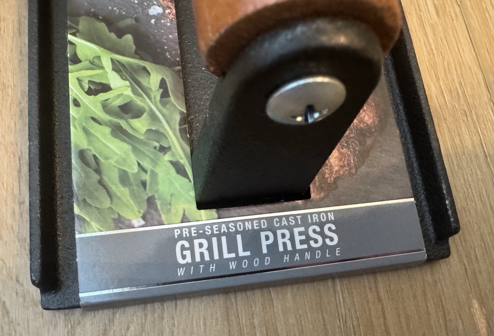 Brookstone Cast Iron Grill Press with Wood Handle – Heavy Duty Steak Weight
