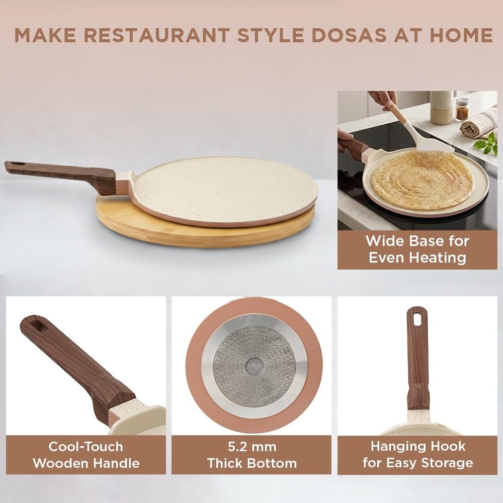 Vinod Ceravit Ceramic Non Stick Dosa Tawa Gas Induction Metal Spoon Safe