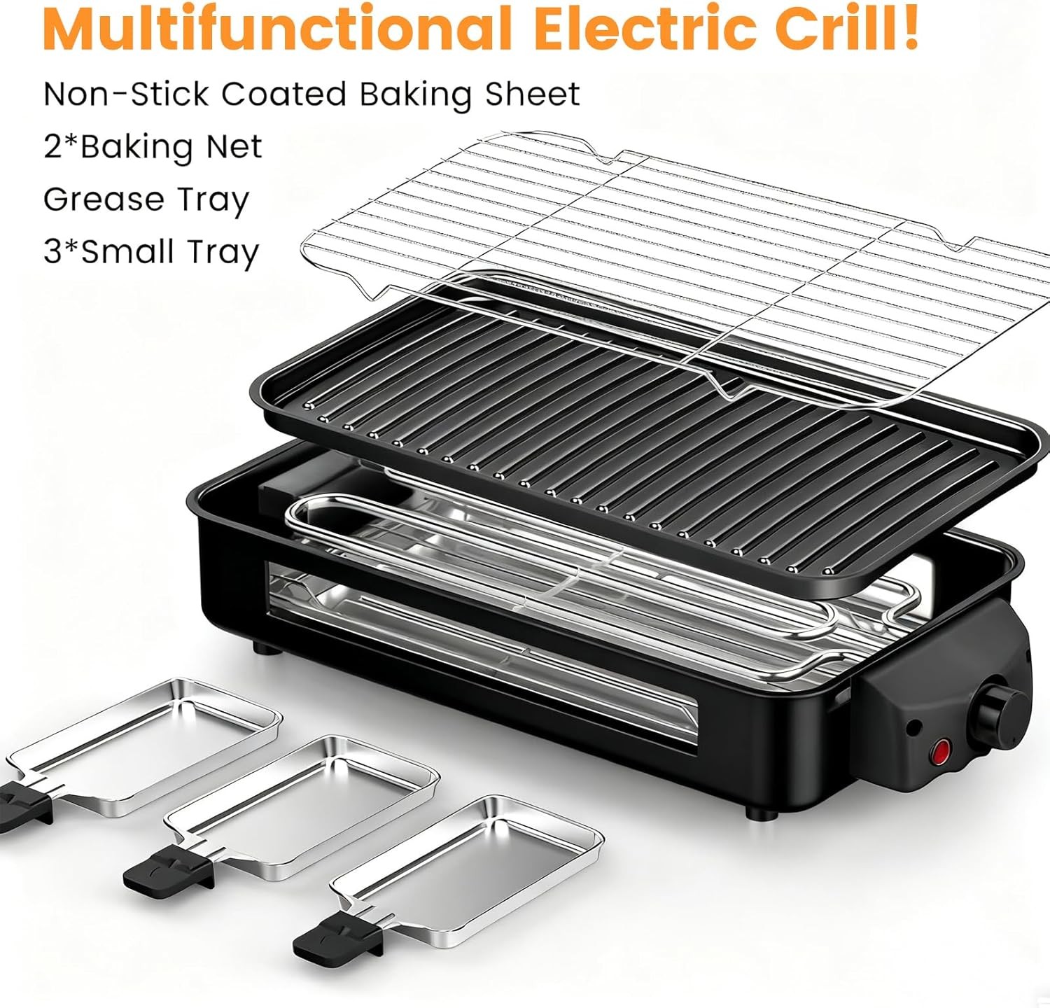 2 in 1 Electric Indoor Grill 1700W black smokeless Indoor Grill Pan with Grilli