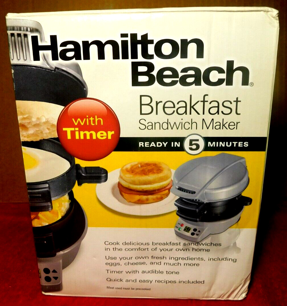 Hamilton Beach~Breakfast Sandwich Maker 25478R W/Timer 2018 Black & Grey NEW!