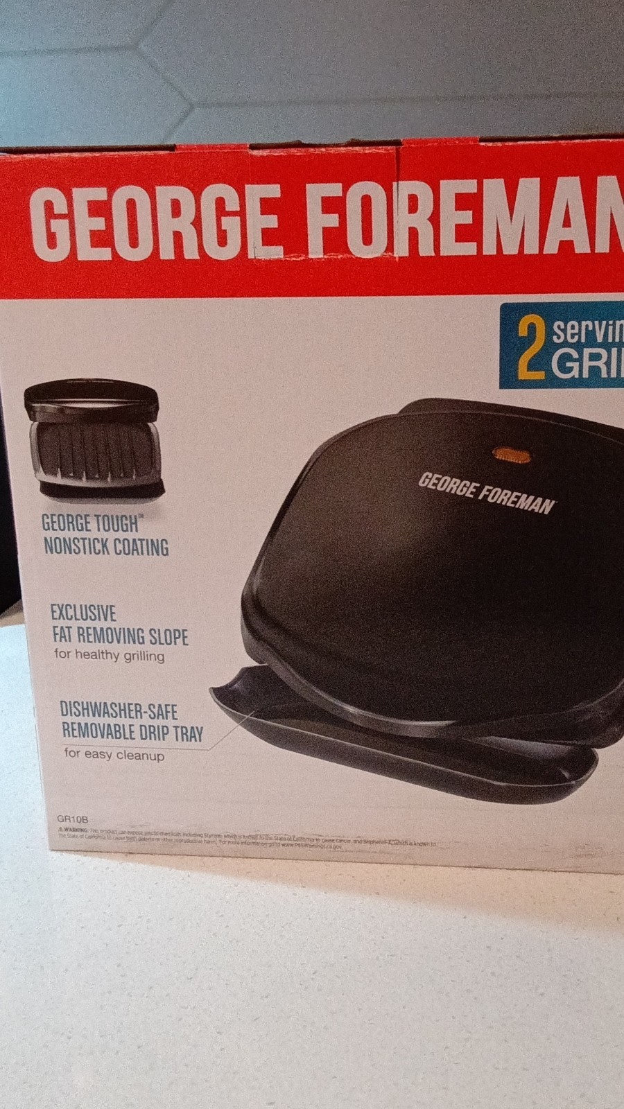 George Foreman GR10B 2-Serving Electric Grill, Black, 760W, Non-Stick, Drip Tray
