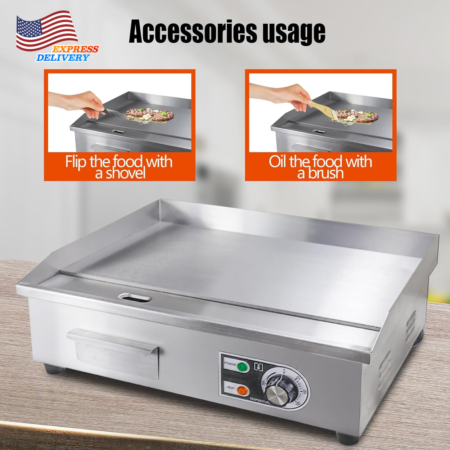 22″ Commercial Electric Griddle,Electric Countertop Flat Top Griddle,110V 1600W