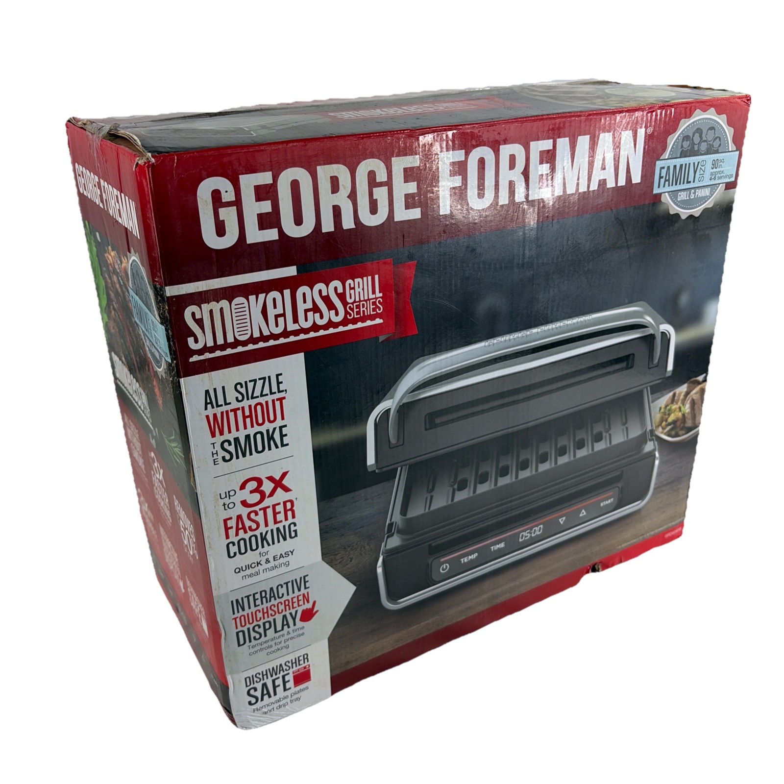 NEW George Foreman Smokeless Touchscreen Grill & Panini Family Size OPEN BOX