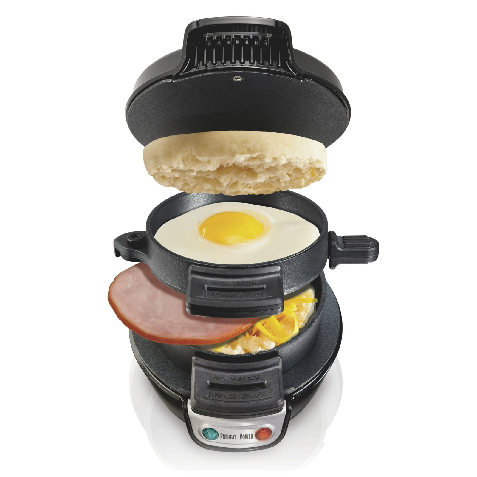 Breakfast Sandwich Maker with Egg Cooker Ring, Breakfast Station, Black