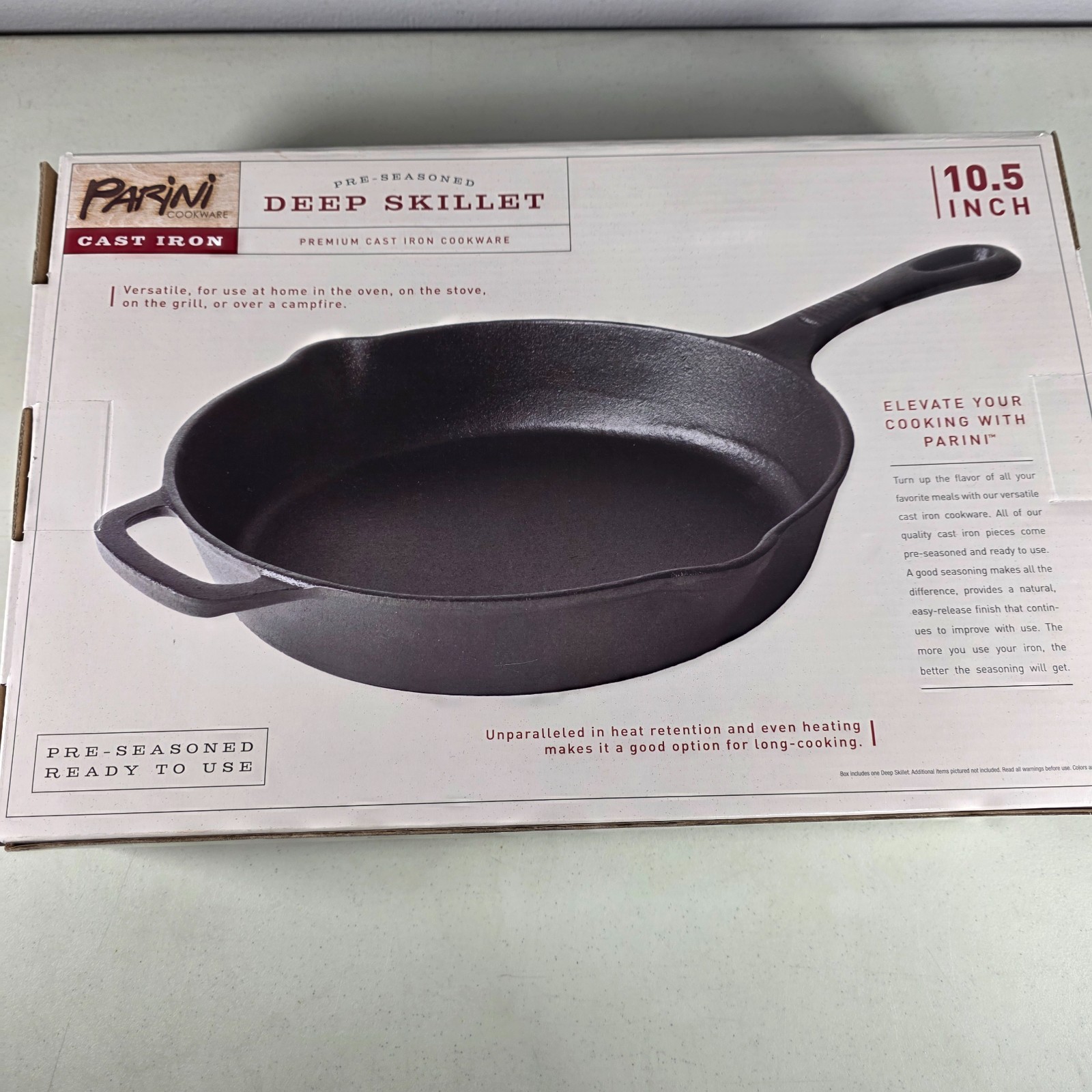 Parini Cookware 10.5 Inch Round Deep Cast Iron Skillet Frying Pan Pre-Seasoned