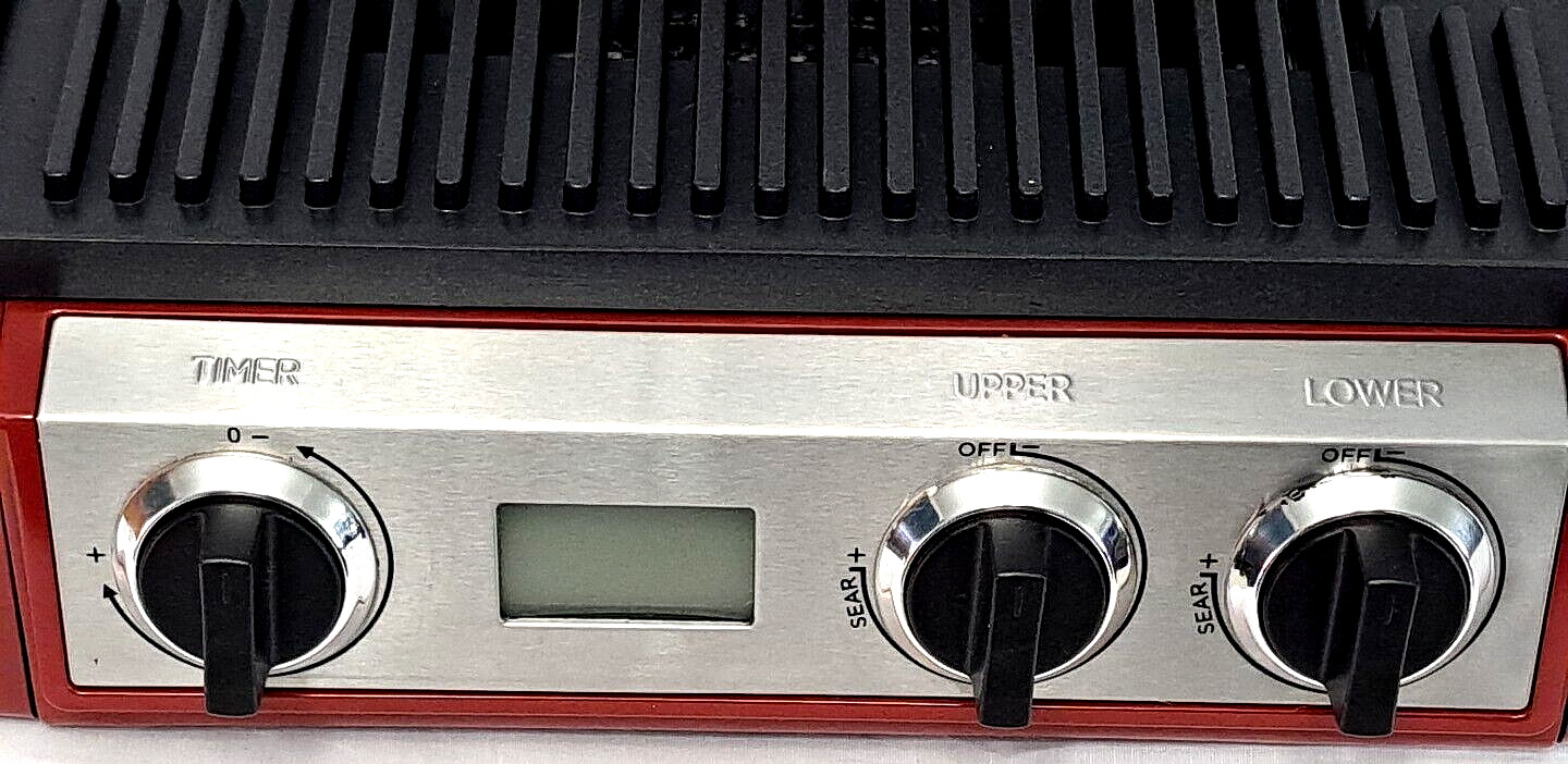 Wolfgang Puck Red Stainless Electric Grill 5-in-1 Dual Temperature Control Clean