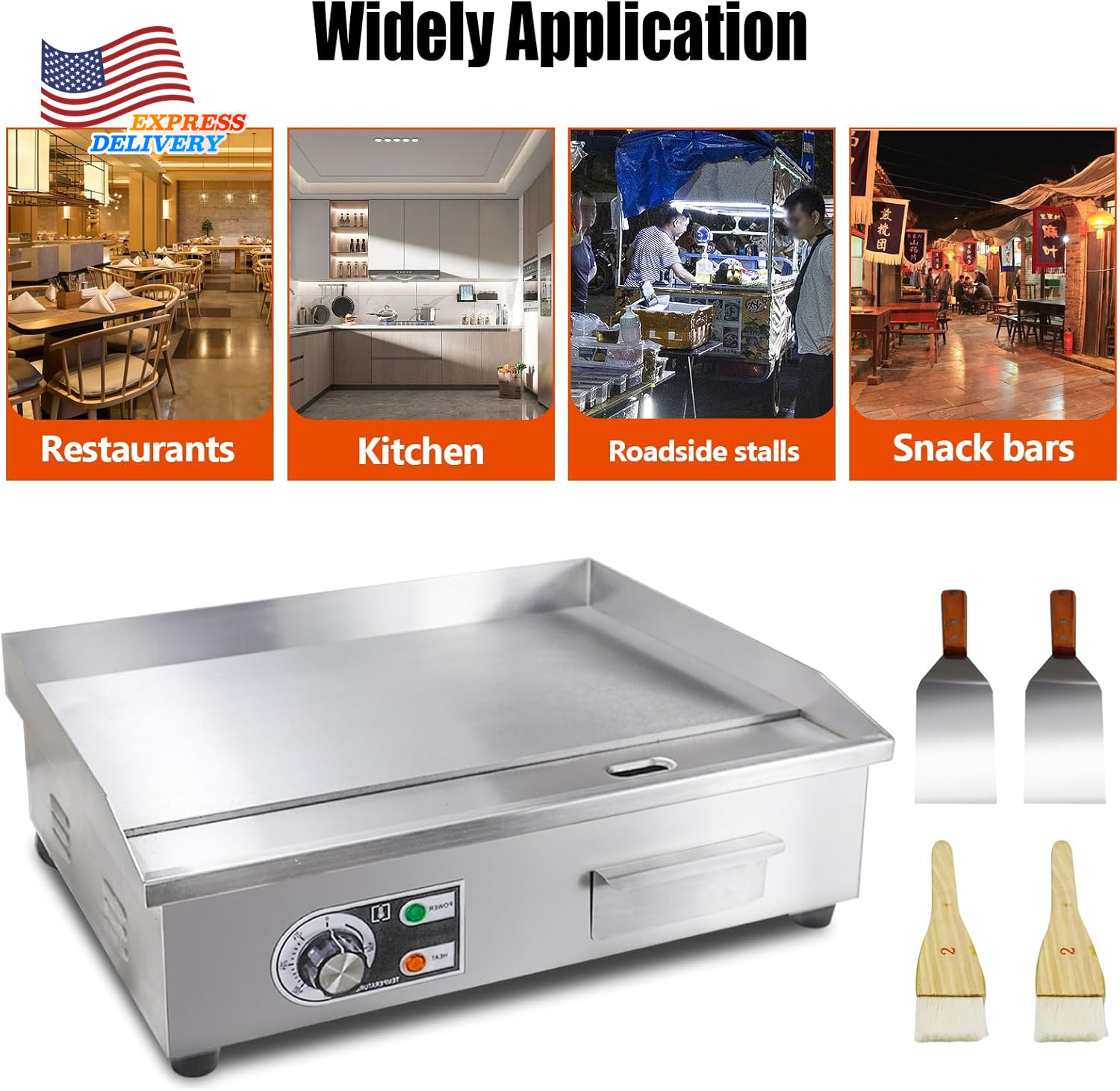 22″ Commercial Electric Griddle,Electric Countertop Flat Top Griddle,110V 1600W