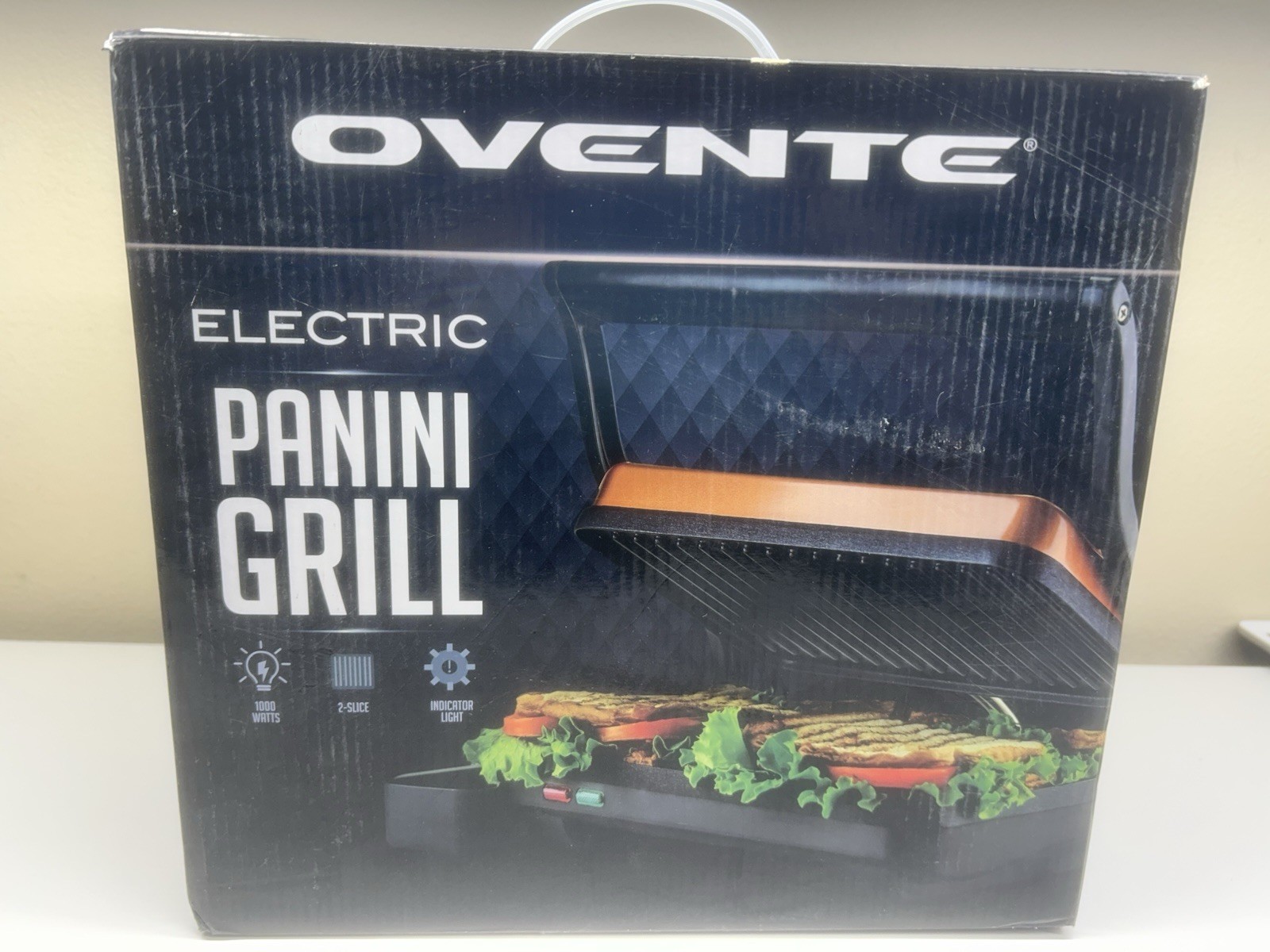 Electric Panini Press Grill with Non-Stick 2 Slices Plate, Copper GP0620CO