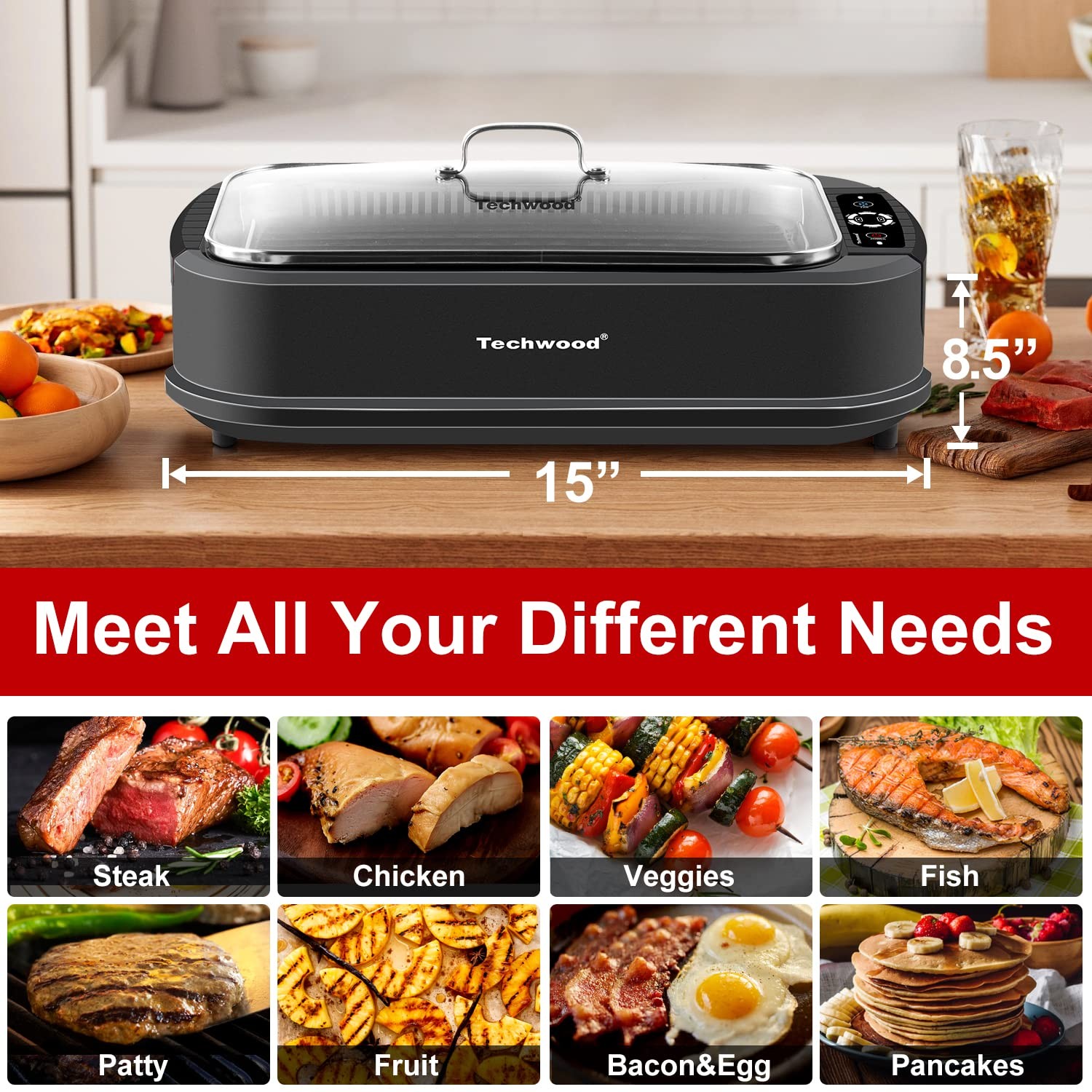 Indoor Grill Smokeless Grill, Korean BBQ Grill with Glass Lid, Turbo Smoke Ex…