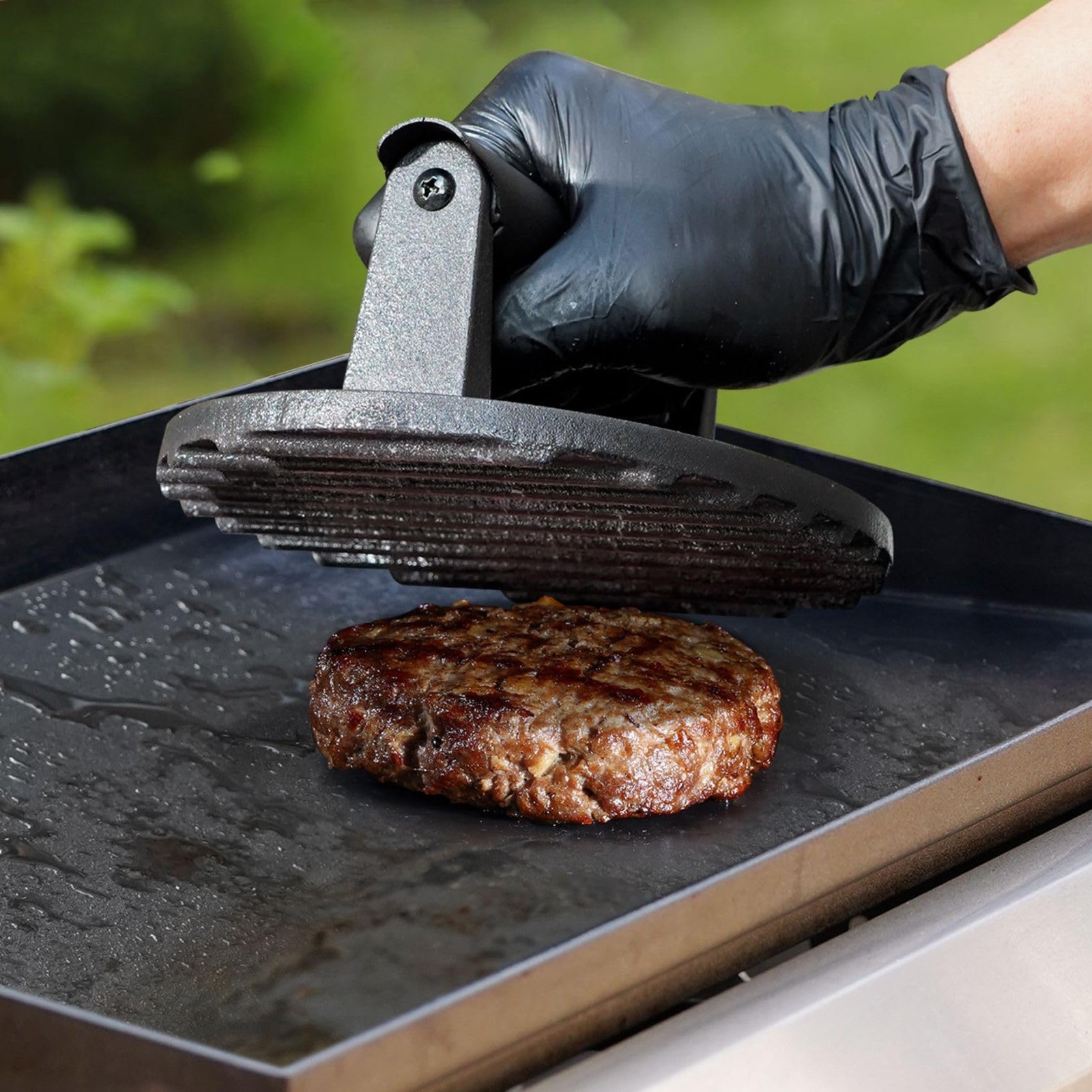 onlyfire Cast Iron Grill Press, Heavy-Duty Smash Burger Press Meat black