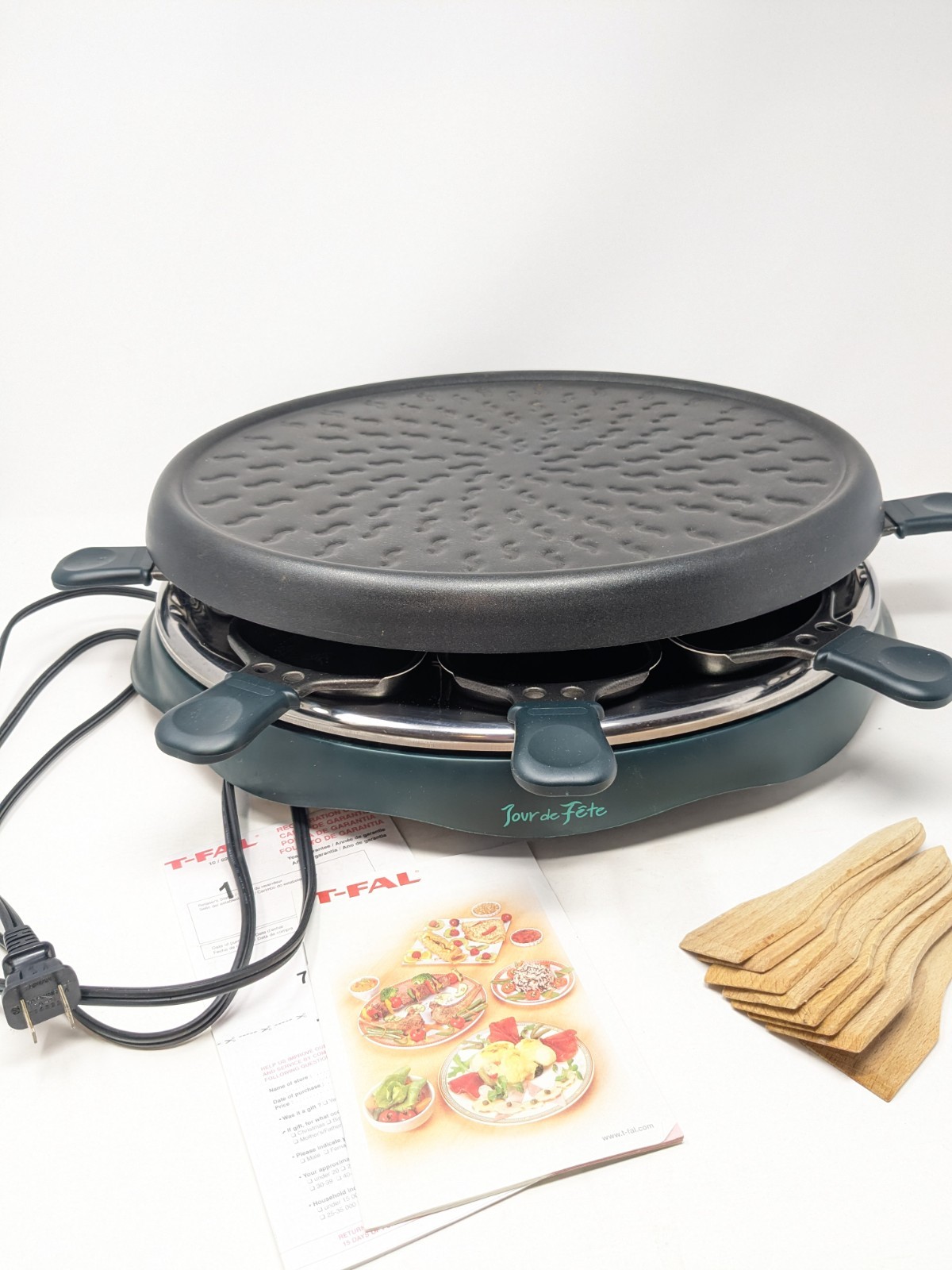 Rare T-Fal Tour De Fete Gourmet Raclette Grill 8 Tray Dinner Party Made n France