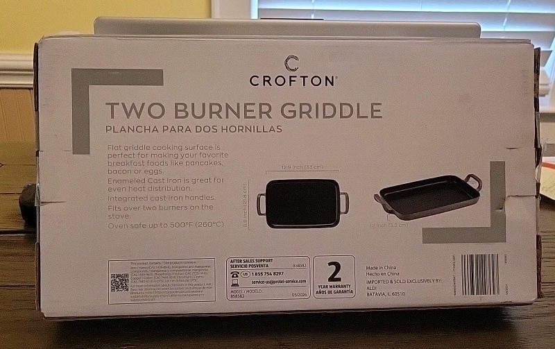 CROFTON Two Burner Griddle Enameled Cast Iron Rectangular Oven Safe Black