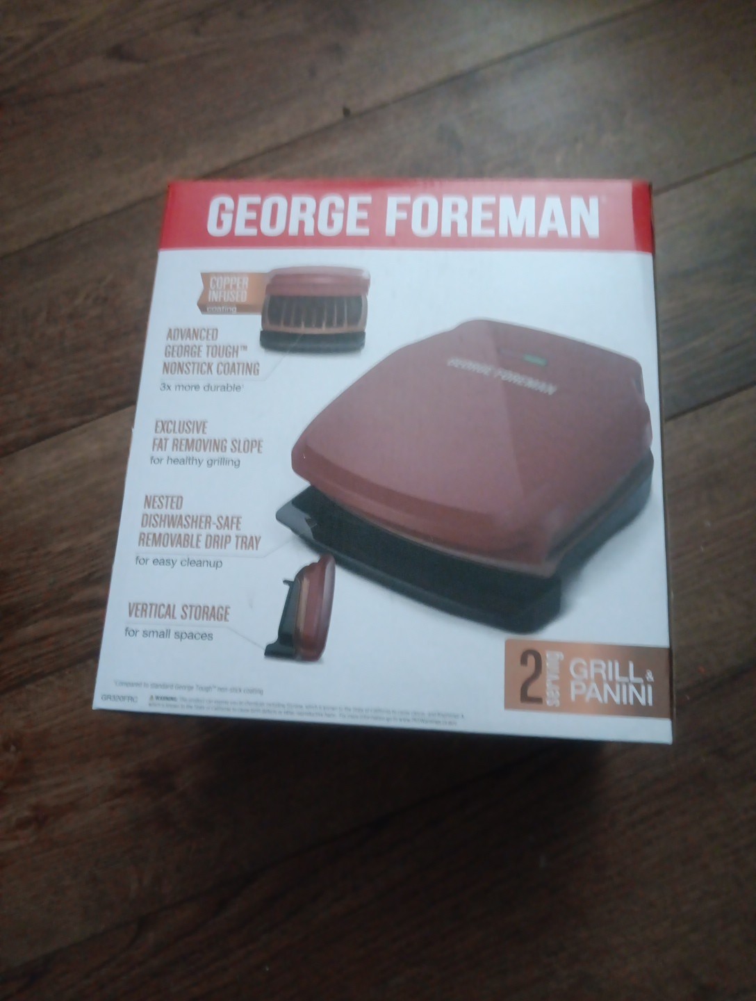 George Foreman Grill 2-Serving Grill & Panini Copper Infused Coating SEALED New