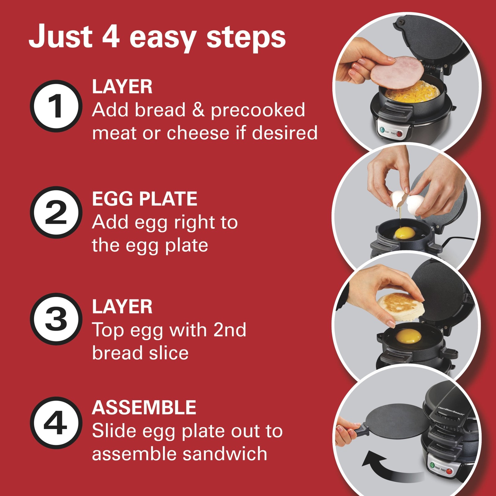 Breakfast Sandwich Maker with Egg Cooker Ring, Breakfast Station, Black