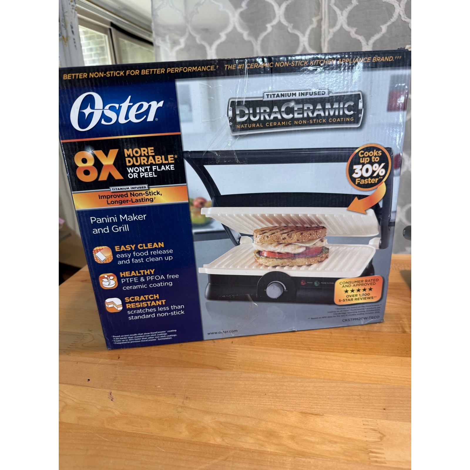 Oster DuraCeramic Panini Maker and Grill Black White CKSTPM20W-TECO