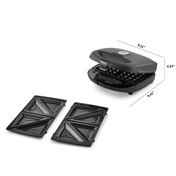 Mainstays 2 Slice Removable Plates Waffle and Sandwich Maker, 750 Watts