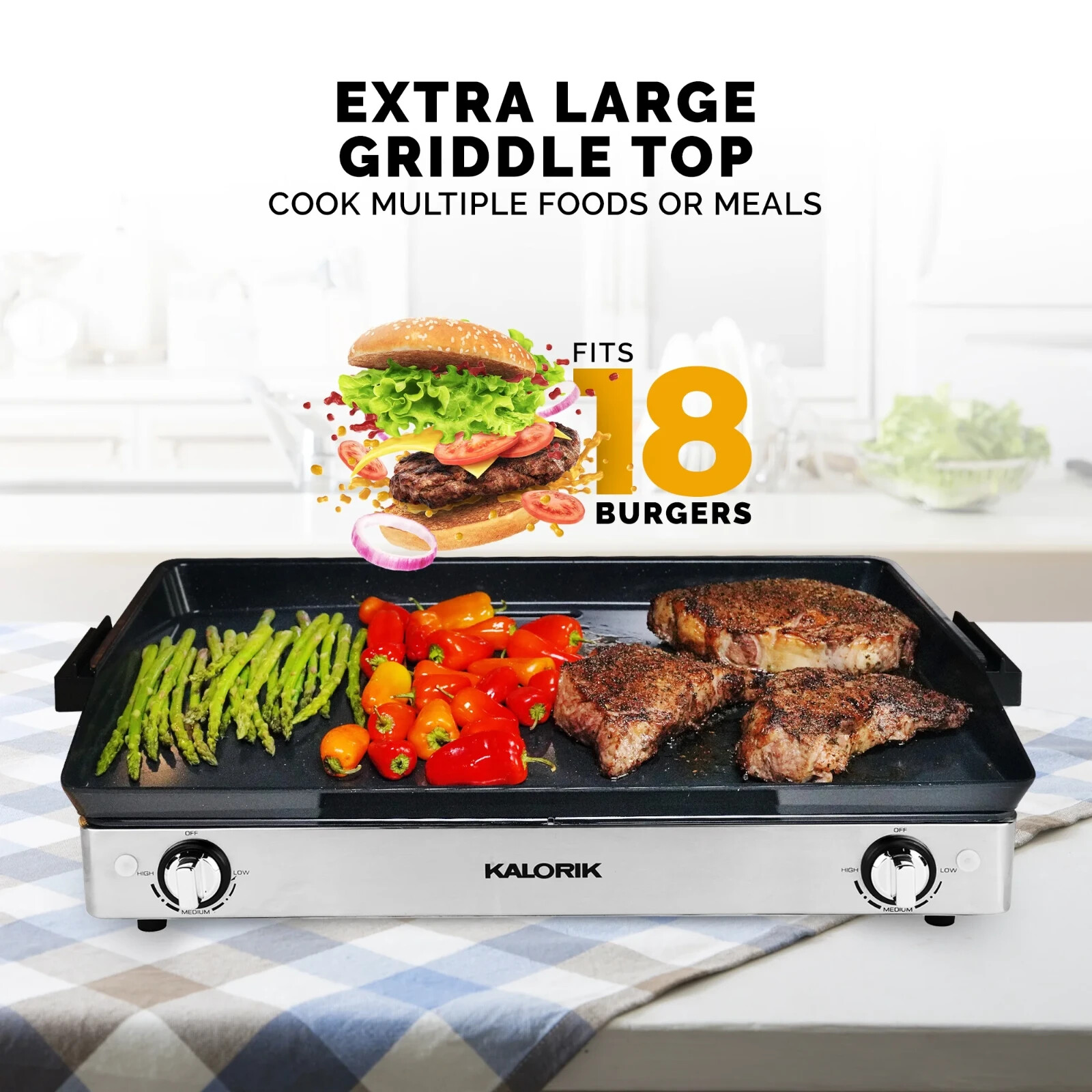 KALORIK Pro DOUBLE GRIDDLE and COOKTOP, Stainless Steel, NEW in Original Package