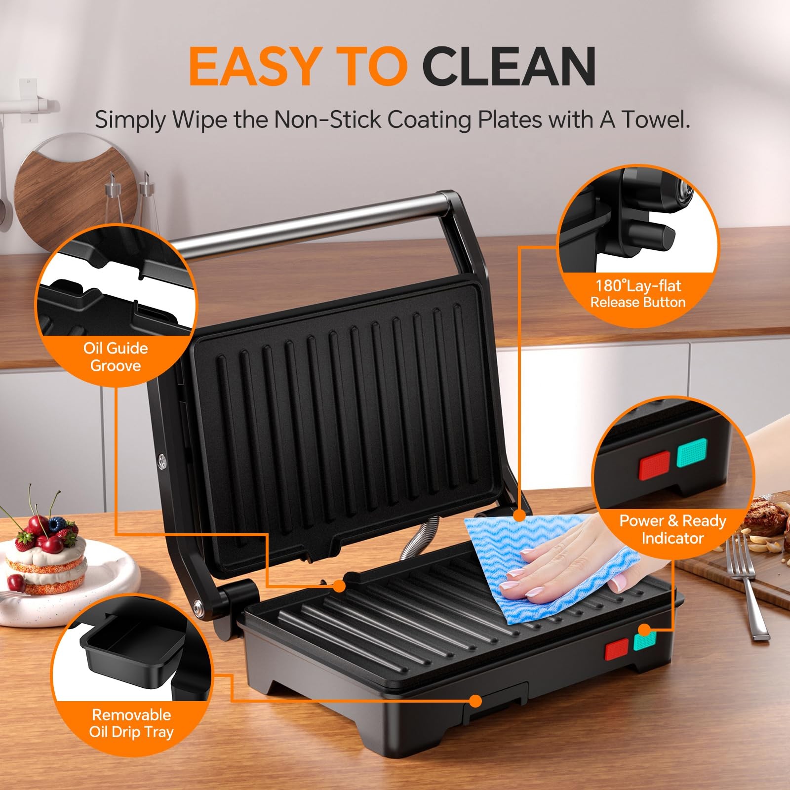 Panini Press Grill, 1000W Sandwich Maker with Non-Stick Coated Plates, Opens …