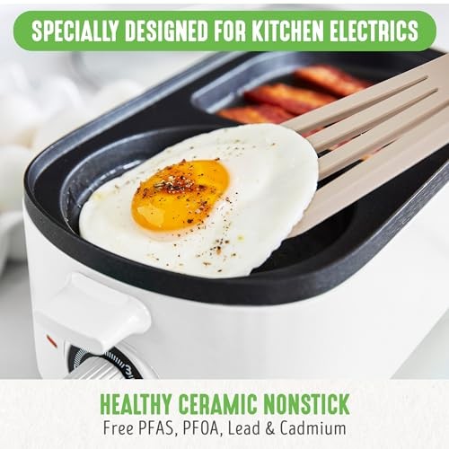 GreenLife 3-in-1 Breakfast Maker Station, Healthy Ceramic Nonstick Dual Gridd…