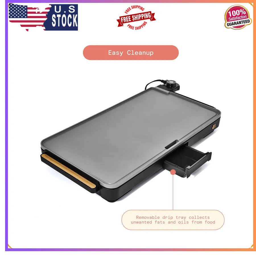 Beautiful Drew Barrymore 12 x 22 Inch Electric Griddle Black Sesame Nonstick