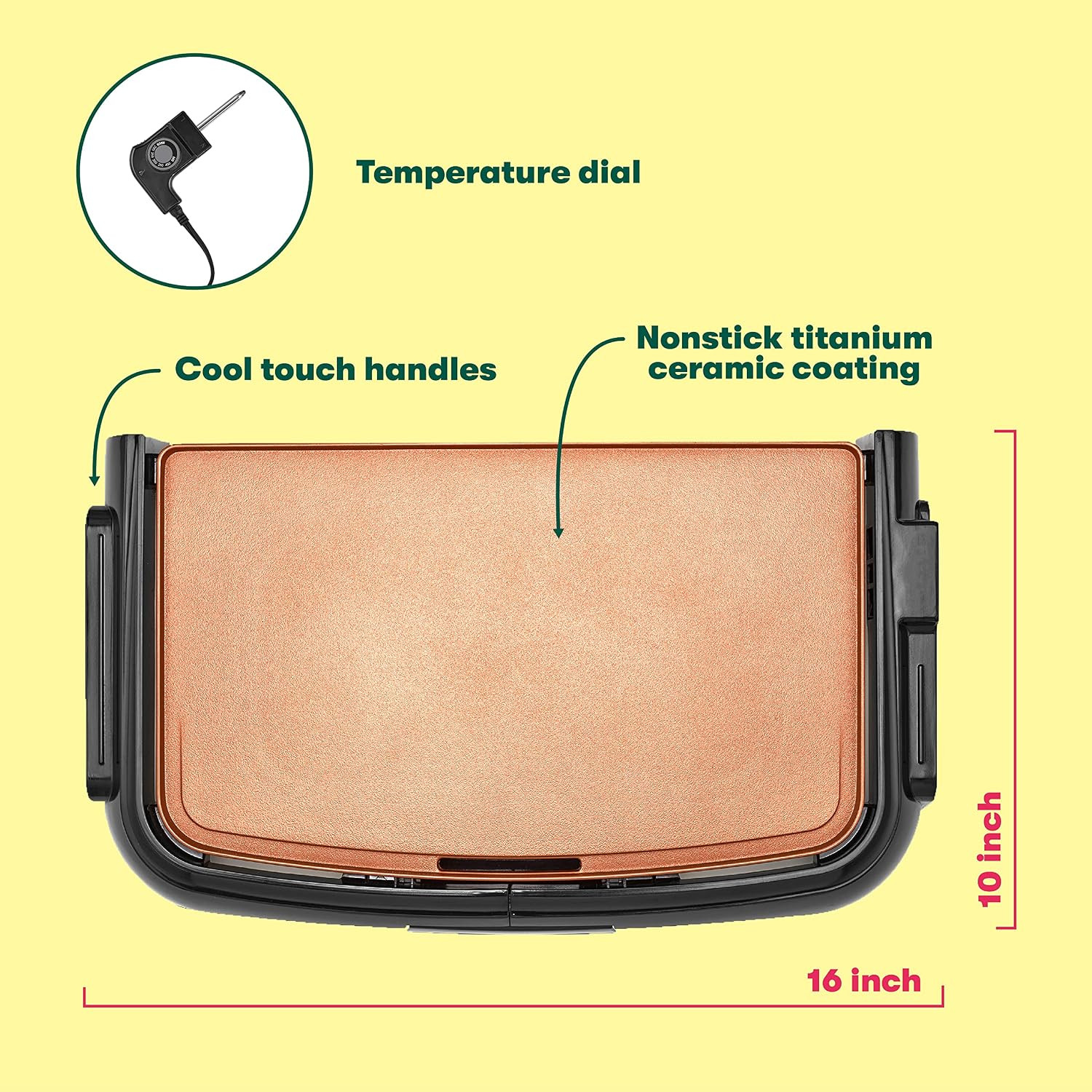 Griddle Ceramic Copper TI, Healthy-Eco Non-Stick Coating, Hassle-Free Clean Up,