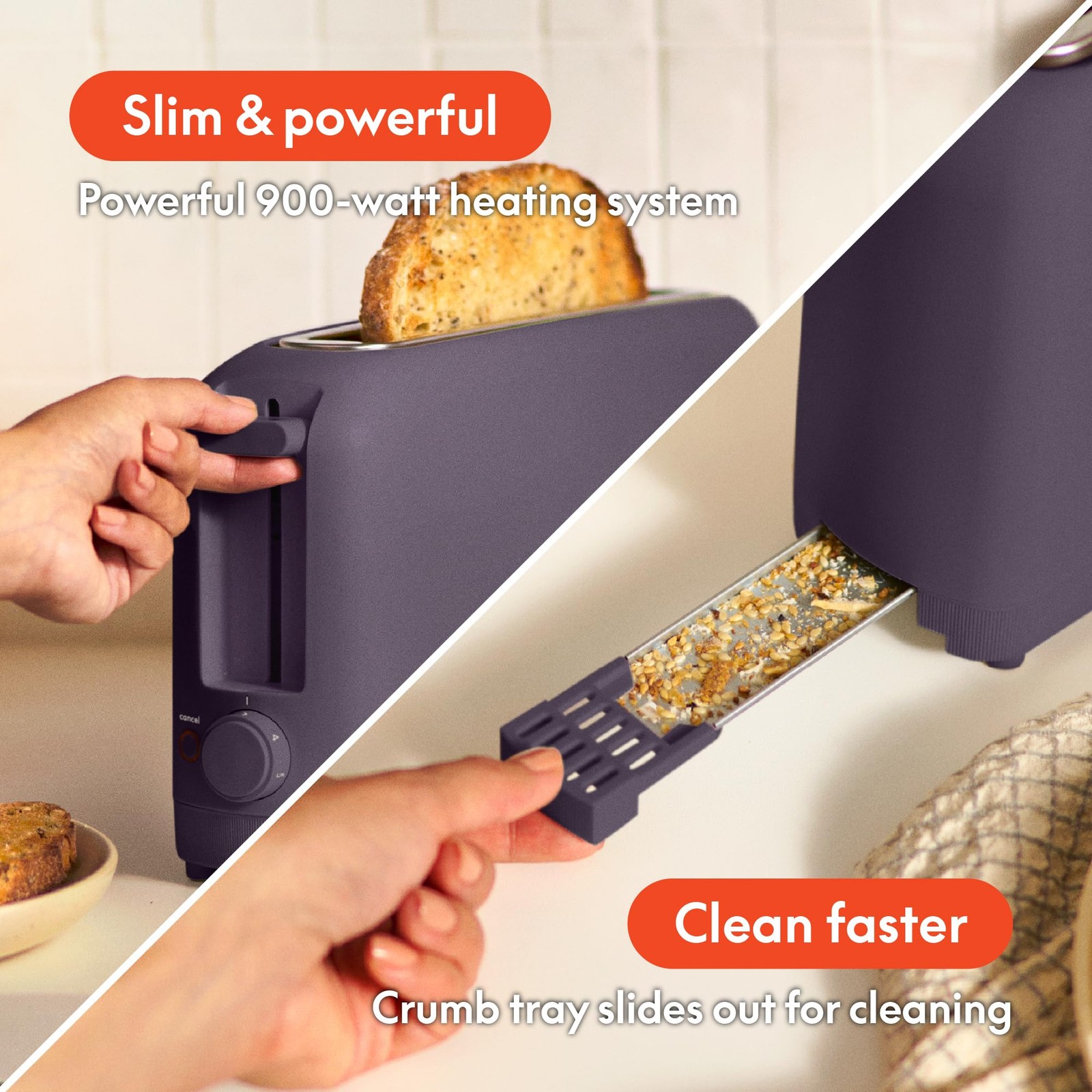 bella 2 Slice Slim Toaster, Fits-anywhere™ Kitchenware, 6 2 Slice, Oatmilk