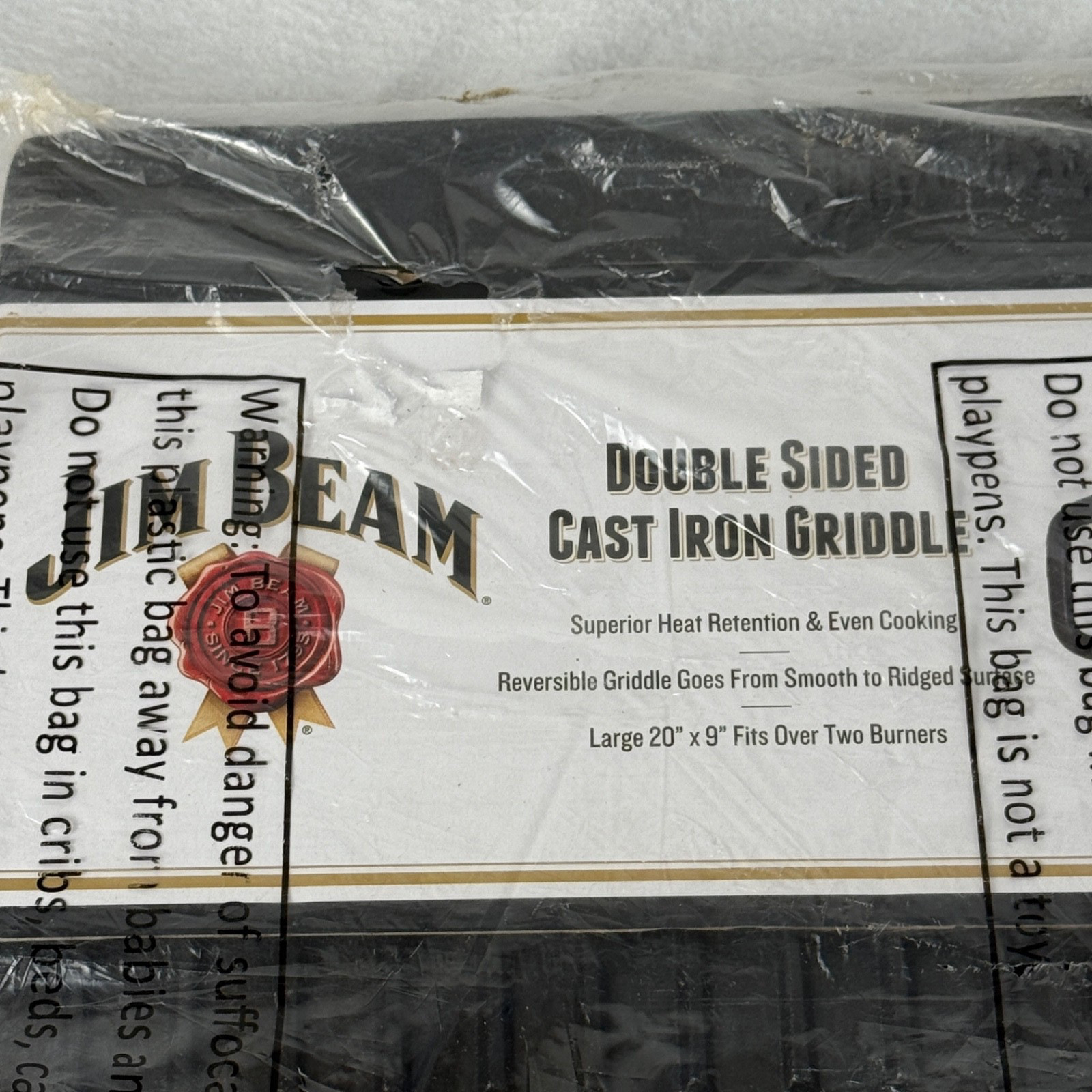 JIM BEAM Double-Sided Cast Iron Griddle/Grill Reversible Flat Top or Grill Marks