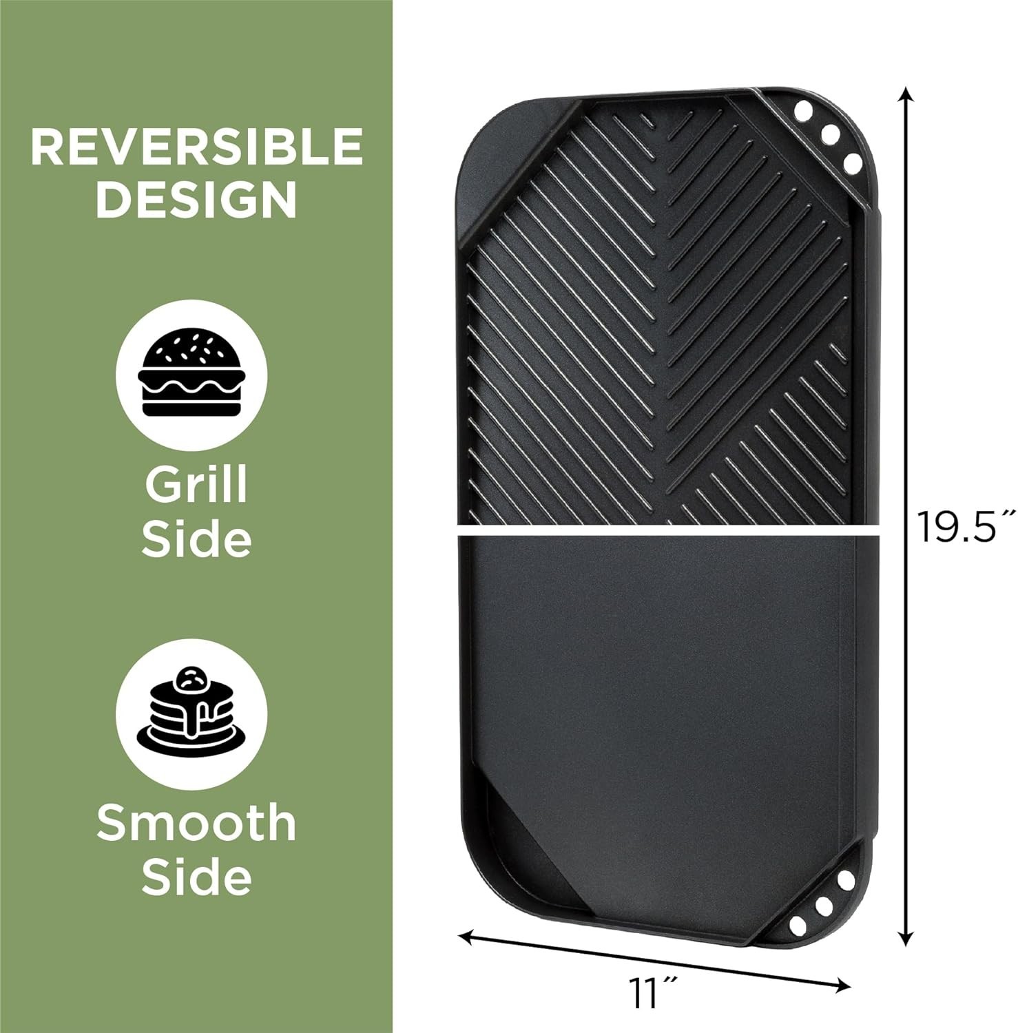 Reversible Non-Stick Grill/Griddle Pan 19.5” x 11” – Dishwasher Safe Cookware