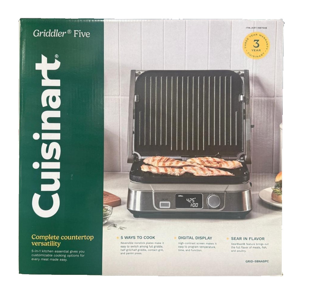 Cuisinart 5-in-1 Digital Griddler Stainless Steel Indoor Grill NEW