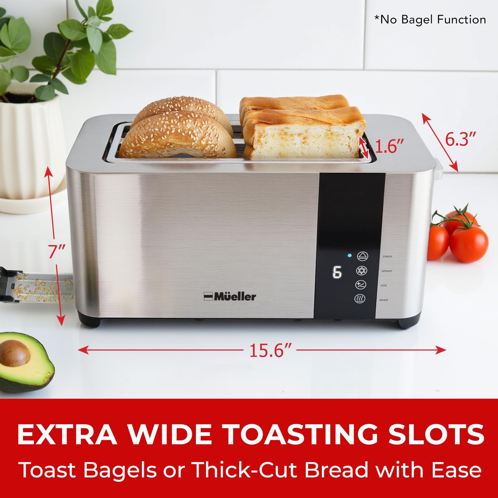 Mueller UltraToast Stainless Steel Toaster 4 Slice – 4 Slice, Silver