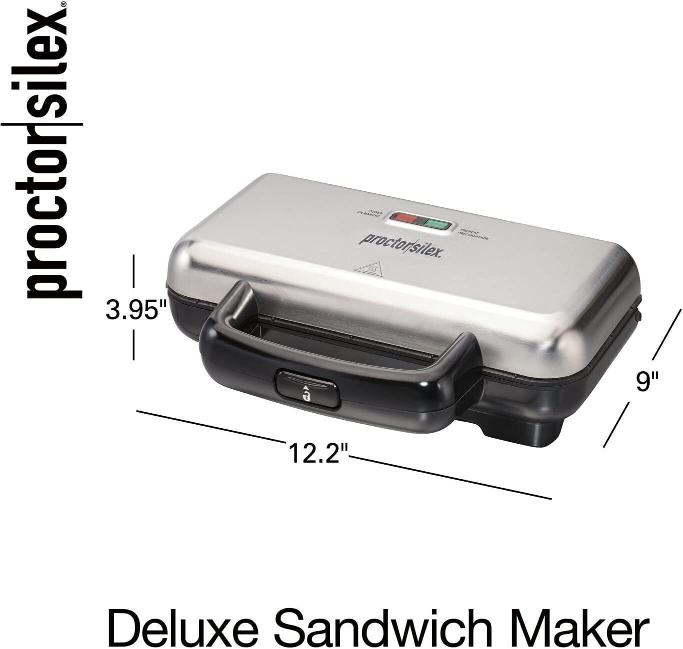 Deluxe Hot Sandwich Maker with Durable Nonstick Ceramic Plates, Stainless Steel