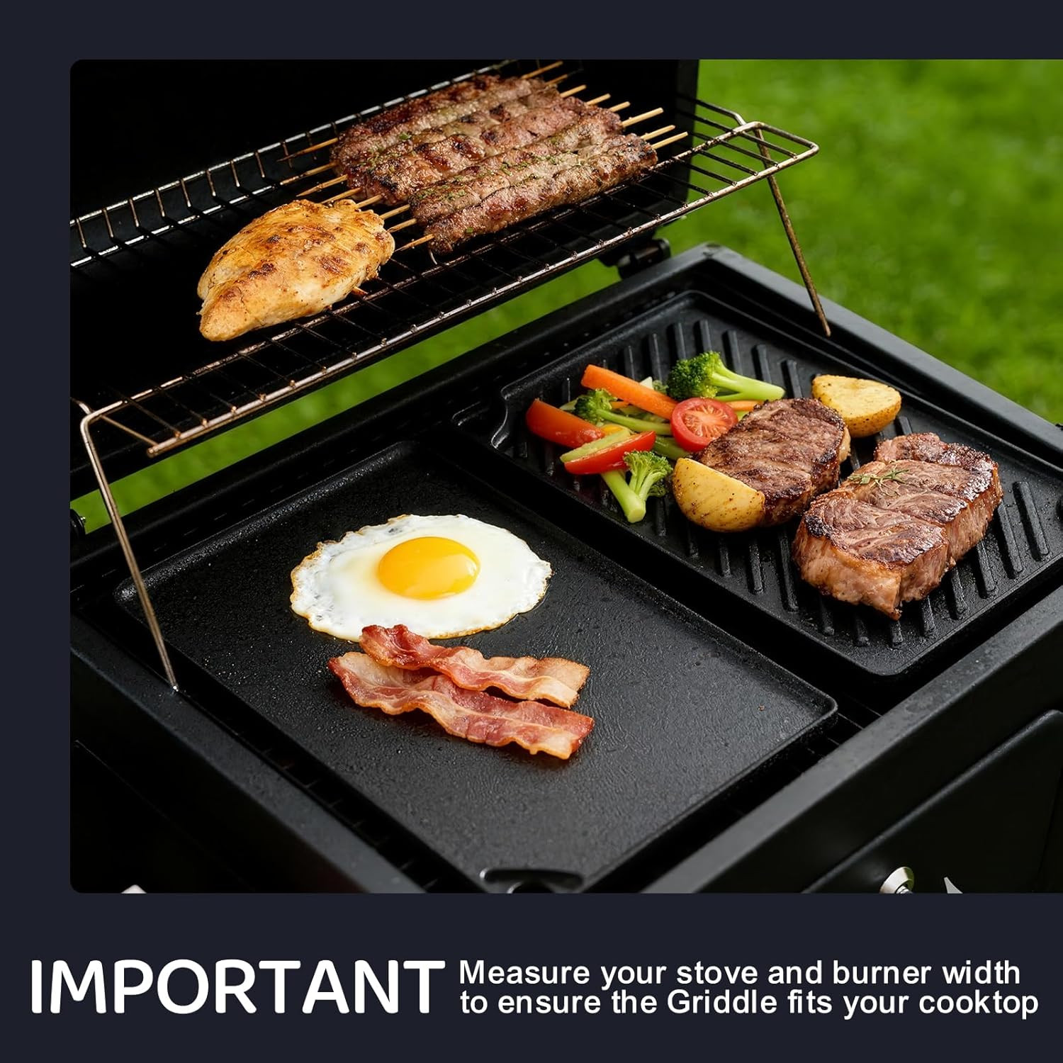 Reversible Cast Iron Grill Griddle 16×10 Inch Double Burner Cookware Flattop Pan