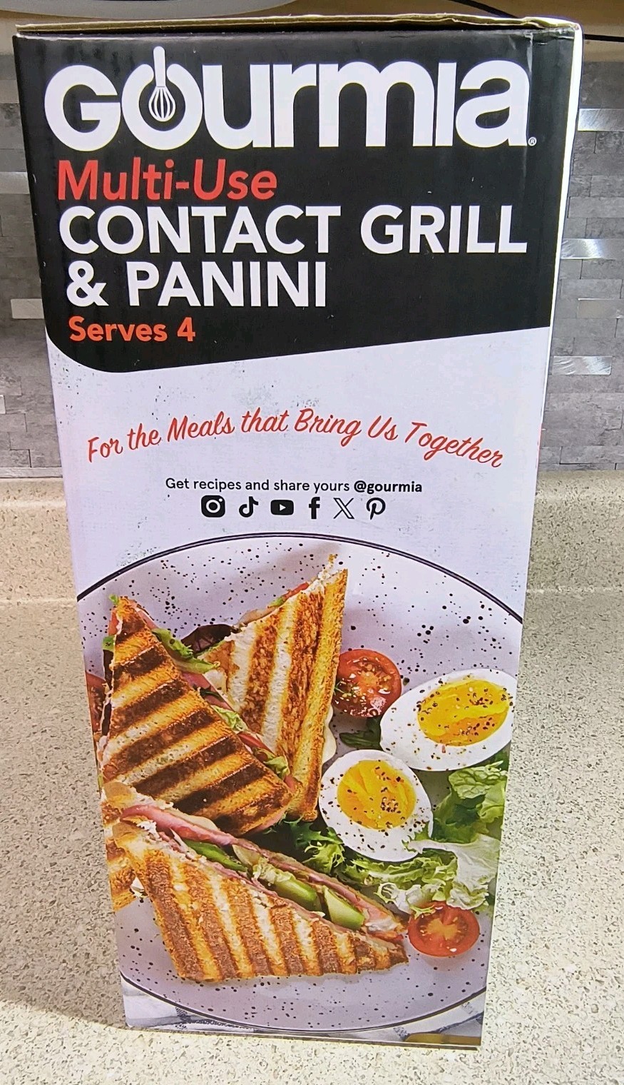 Gourmia Indoor Grill & Panini Maker, 4 Serving, Nonstick Ceramic with Drip Tray
