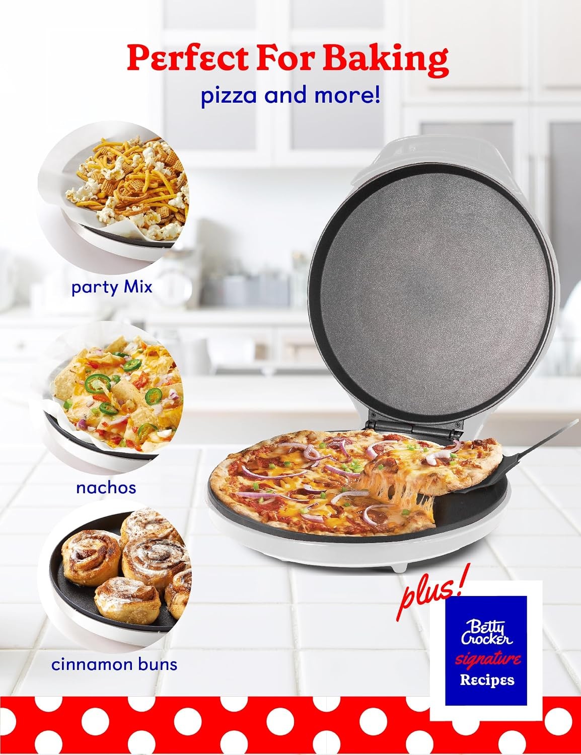 Pizza Maker Plus, 12″ Indoor Grill, 1440W, BC-2958CW, White | Nonstick Griddle