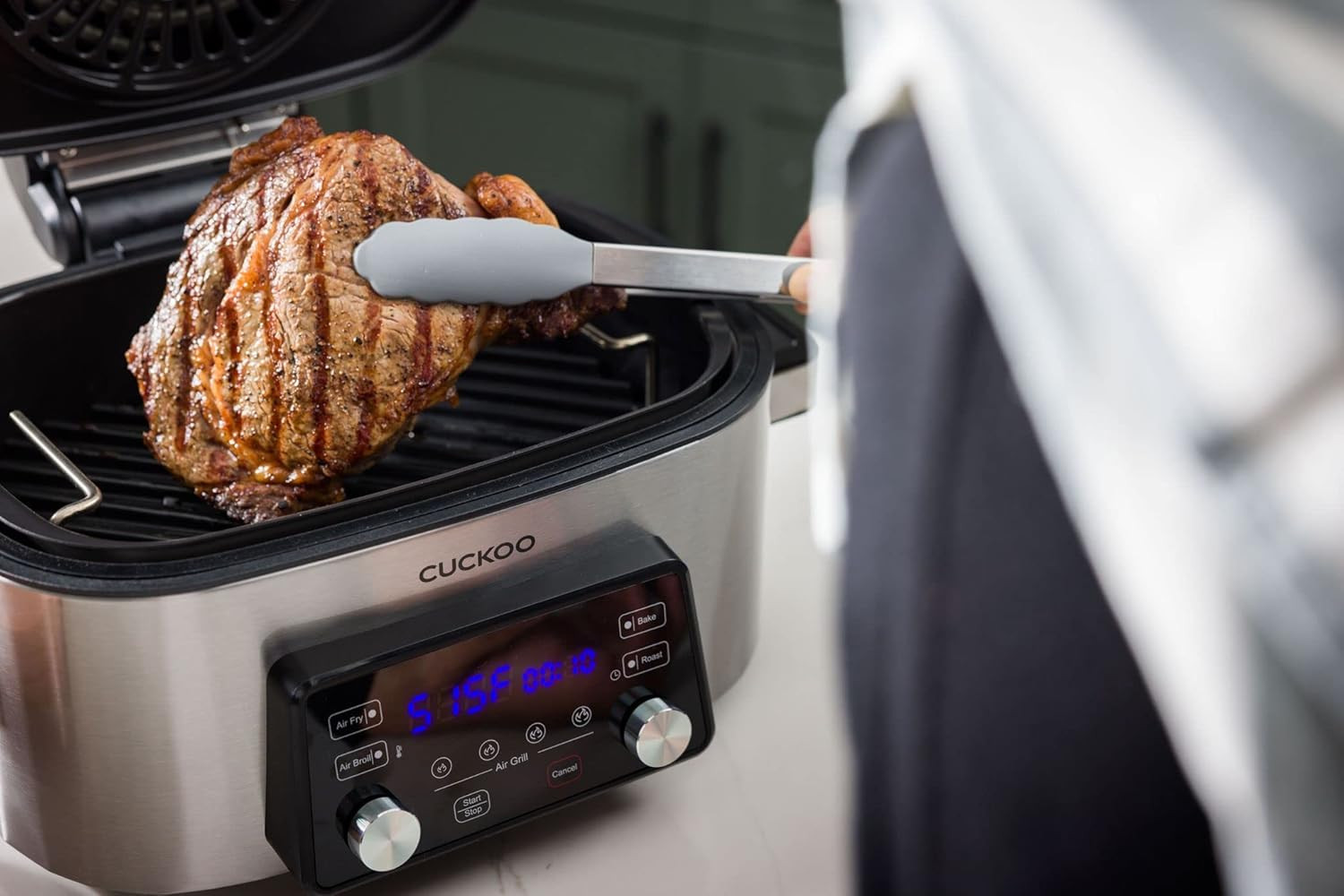 Stainless Steel Air Grill: Fry, Roast, Bake & Easy Clean Accessories