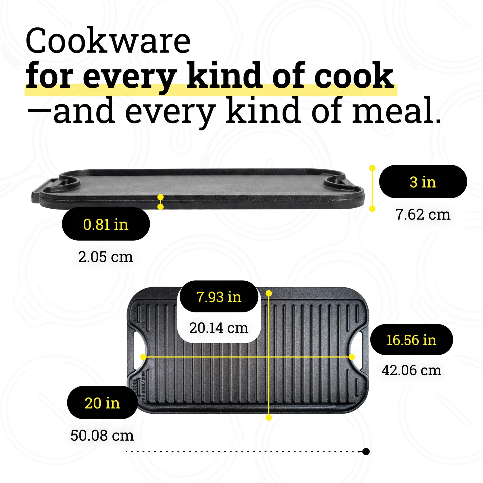 Cast Iron Reversible Grill Griddle 20×10.5 Inch Dual Sided Flat Top Cookware