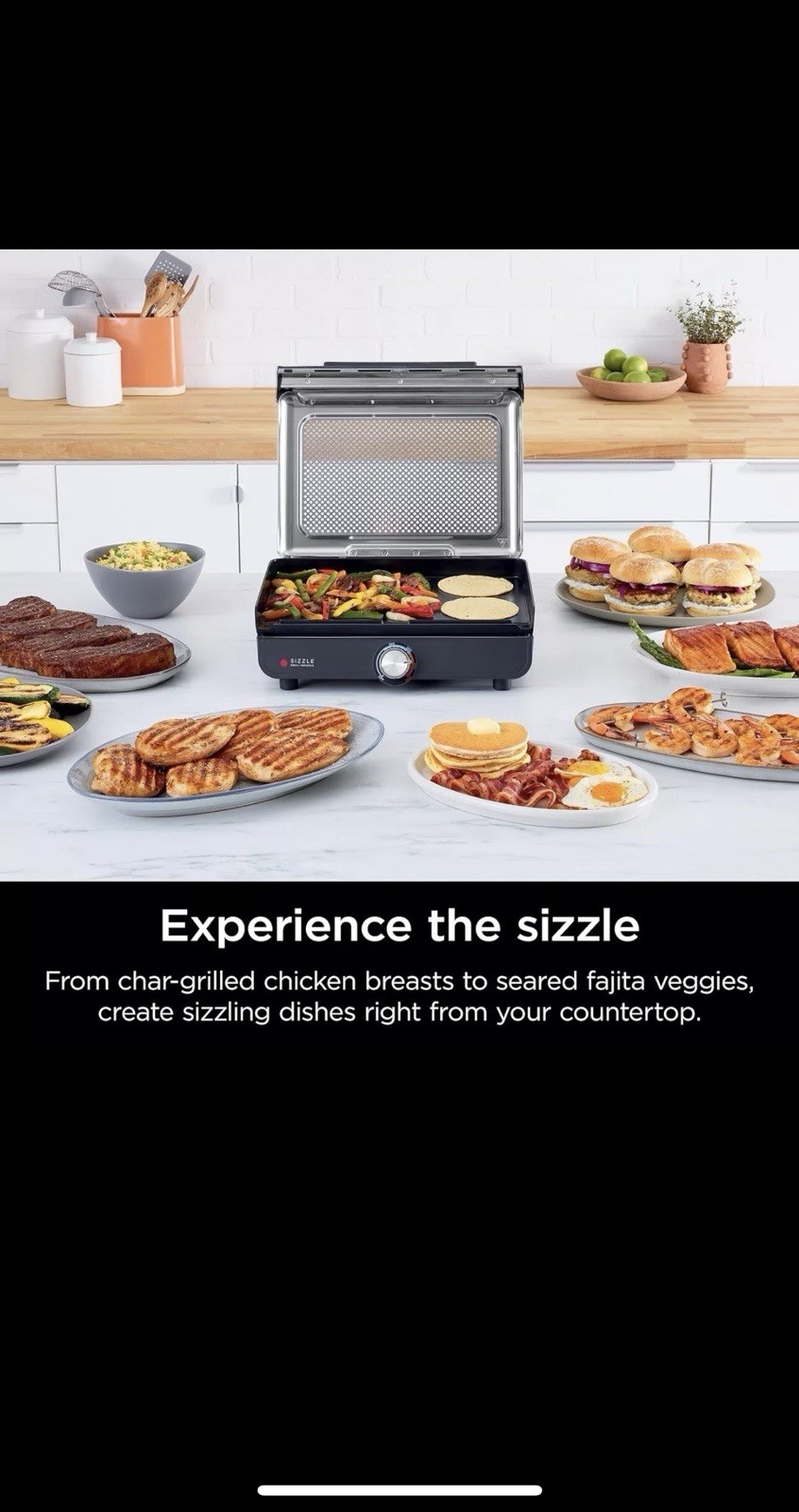 Sizzle Smokeless Indoor Grill & Griddle 14” Interchangeable Nonstick 500F Heat