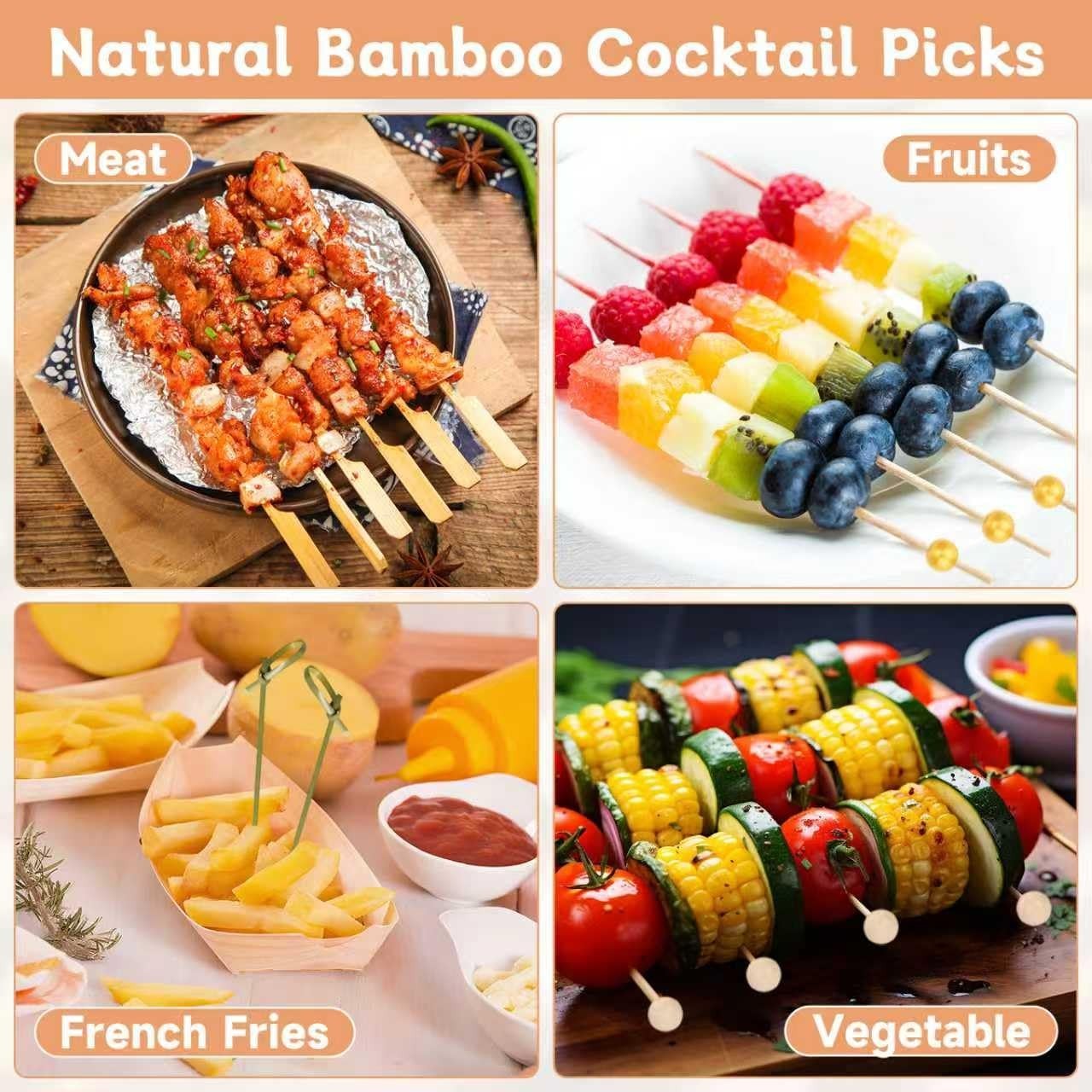 500PCS Eco-Friendly Bamboo Skewers | 4.7″ Cocktail Picks for Appetizers & Charcu
