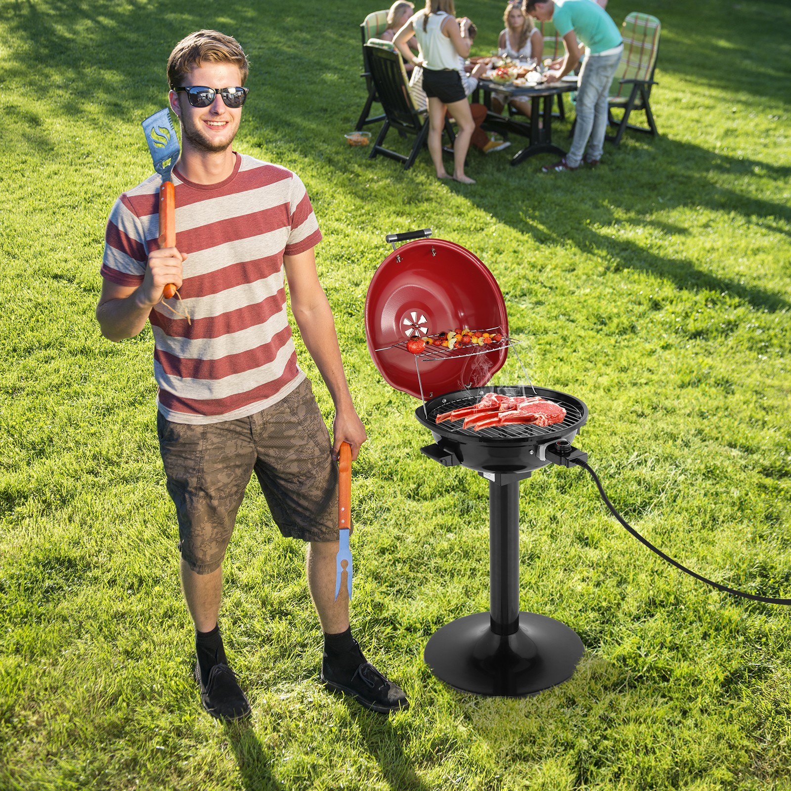 Electric BBQ Grill with Stand Indoor/Outdoor Electric Grill for Indoor & Outdoor