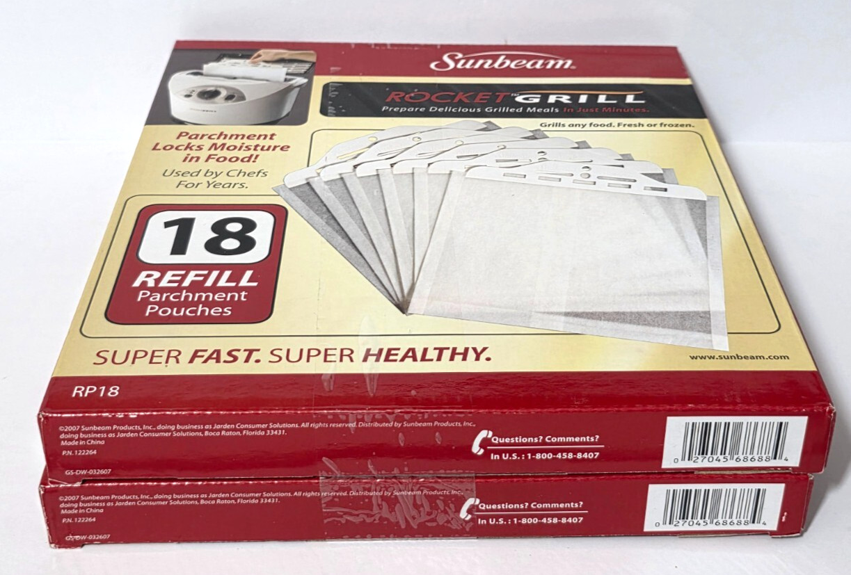 36 Parchments: 2 Sunbeam Rocket Grill Refill 18 Parchment Pouches RP18
