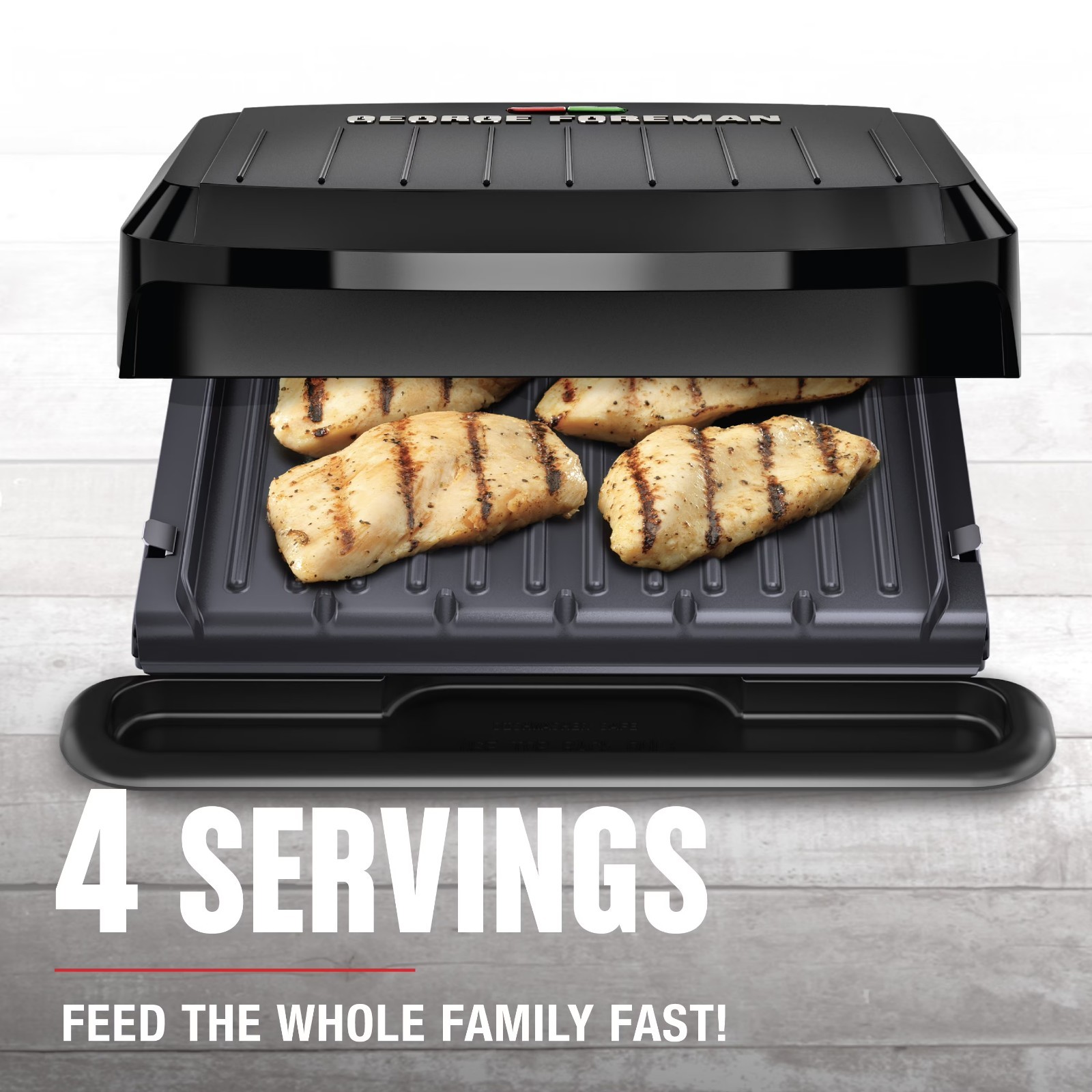 George Foreman 4 Serving Electric Indoor Grill Panini Press Removable Plates