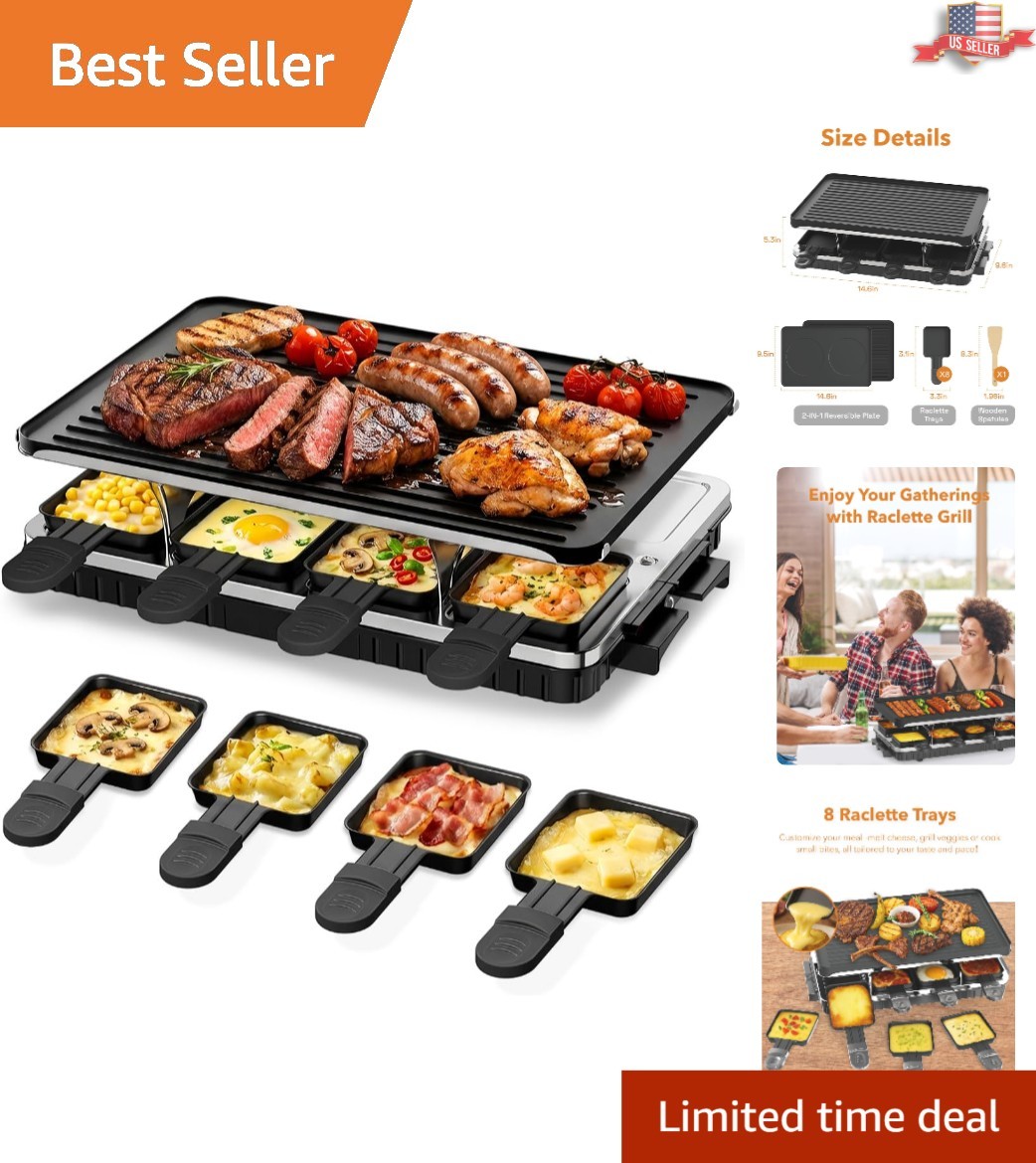 Versatile 2-in-1 Electric Raclette Grill & Griddle for Engaging Dinner Parties
