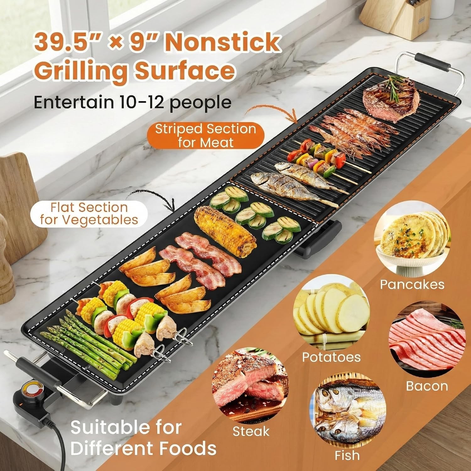 Extra Large Teppanyaki Grill 39.5” Electric Griddle Pan Indoor Outdoor Nonstick