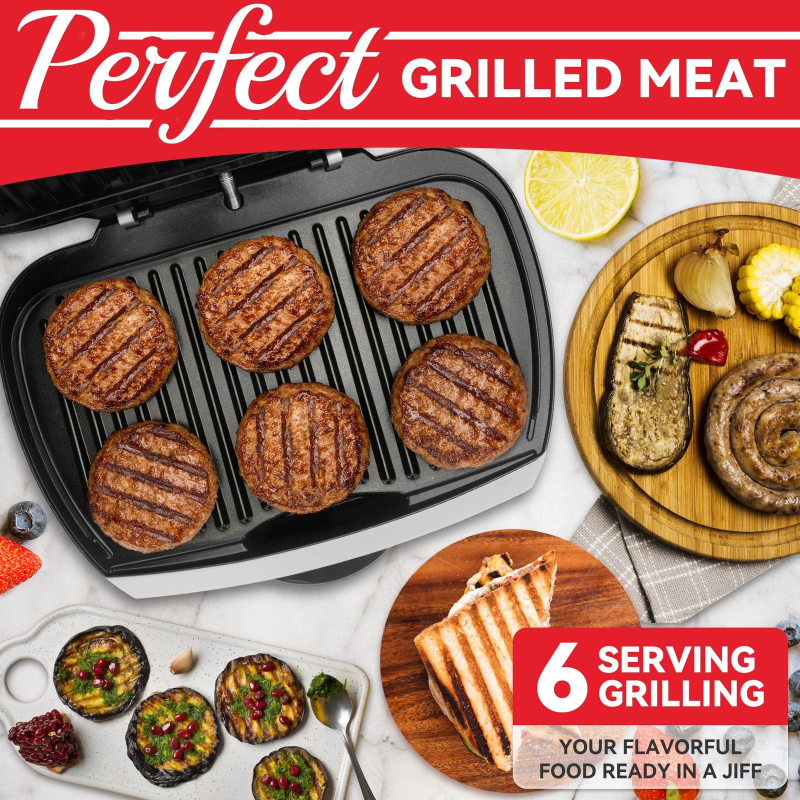 SugarWhisk SW2-FSCG01S 6-Serving Contact Grill, Electric Indoor, Adjustable
