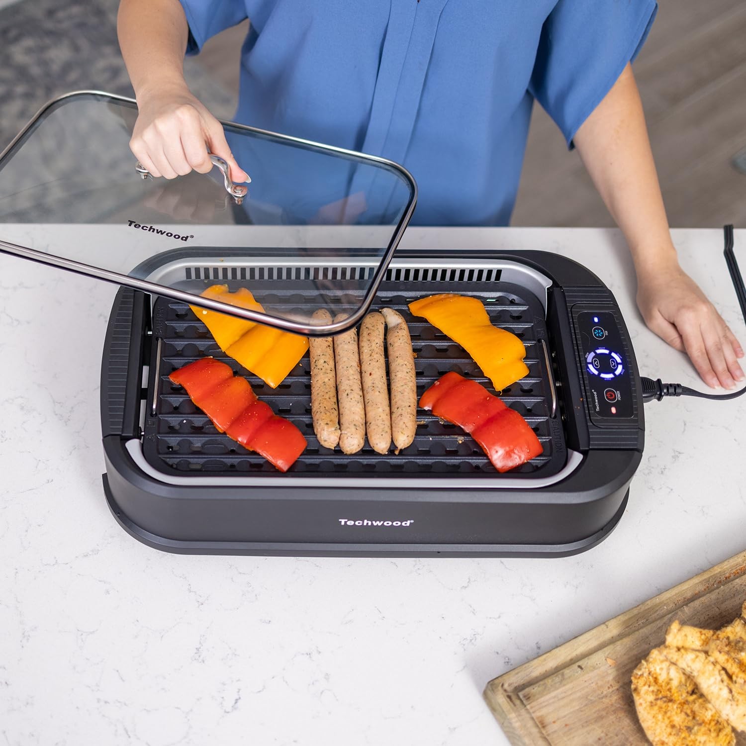 Indoor Grill Smokeless Grill, Korean BBQ Grill with Glass Lid, Turbo Smoke Ex…