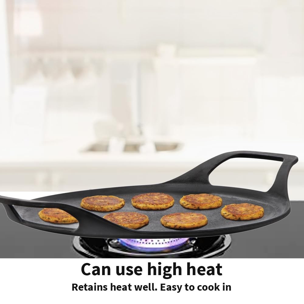 Hawkins Futura Cast Iron Dosa Tava, Pre-Seasoned Flat Griddle Pan, Black