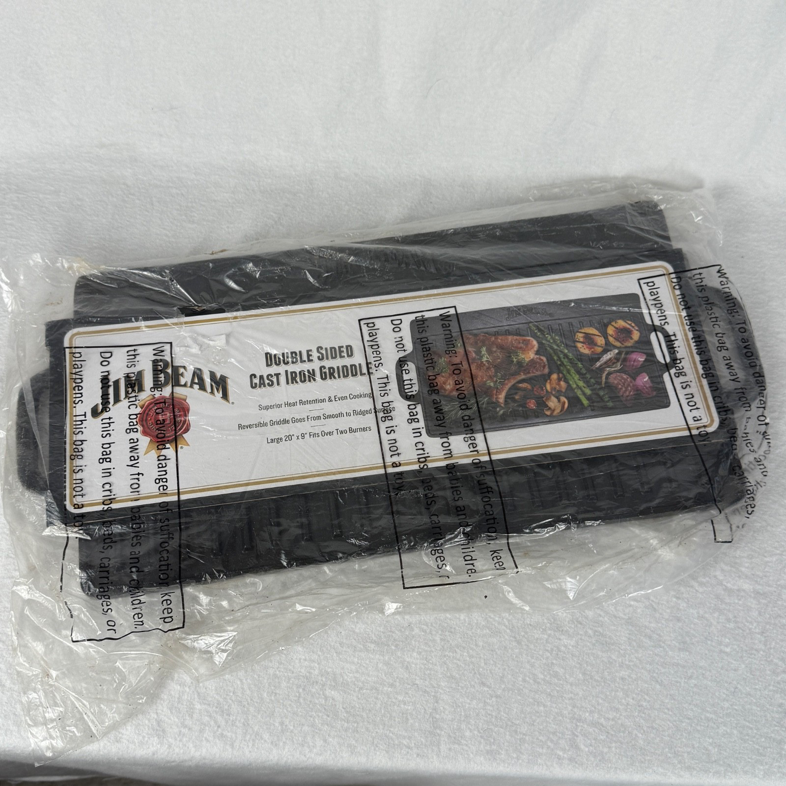 JIM BEAM Double-Sided Cast Iron Griddle/Grill Reversible Flat Top or Grill Marks