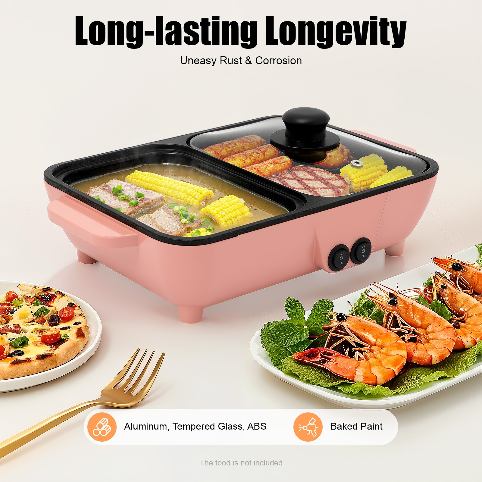 2in1 Electric Hot Pot Non-Stick Korean BBQ Plate Pan Shabu Grill Barbecue 1200W