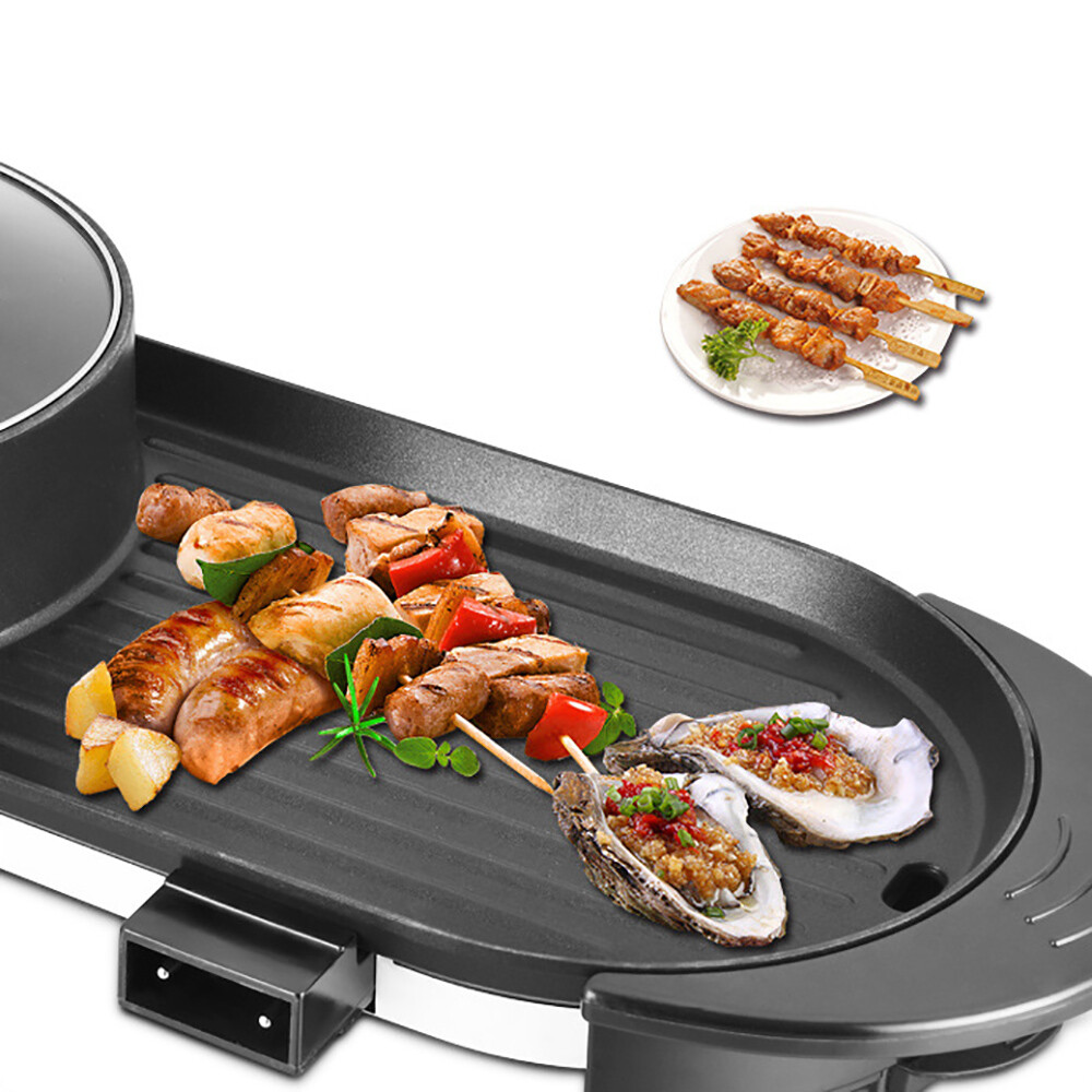 2 in 1 Electric Non-Stick Grill Hot Pot BBQ Grill Soup Shabu Pot Barbecue 2200W