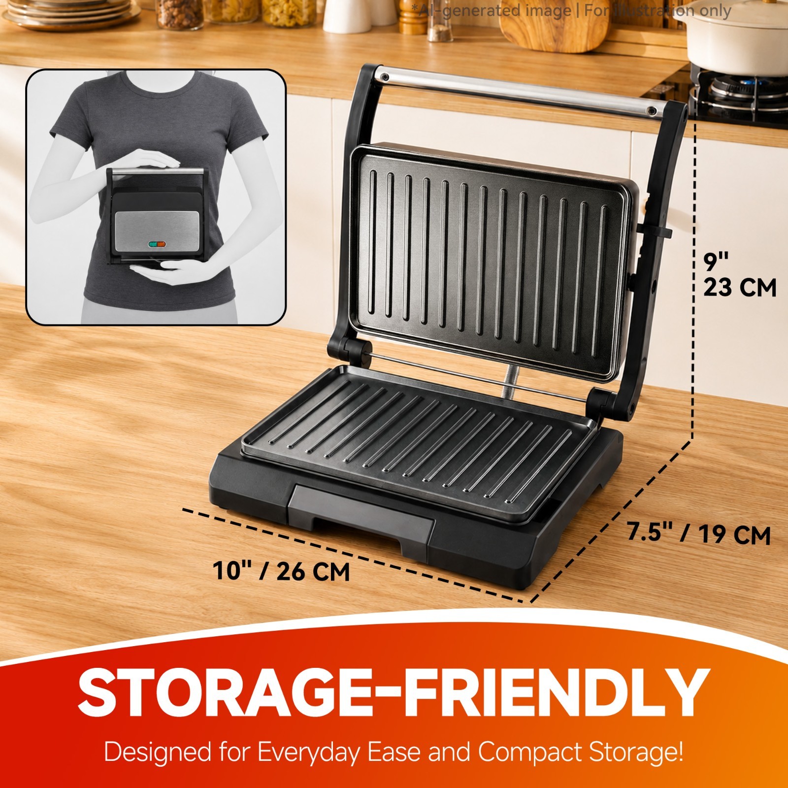 Baker’s Friend Mini Panini Press Electric Griddle, 2 Slices of Panini Grill Pres